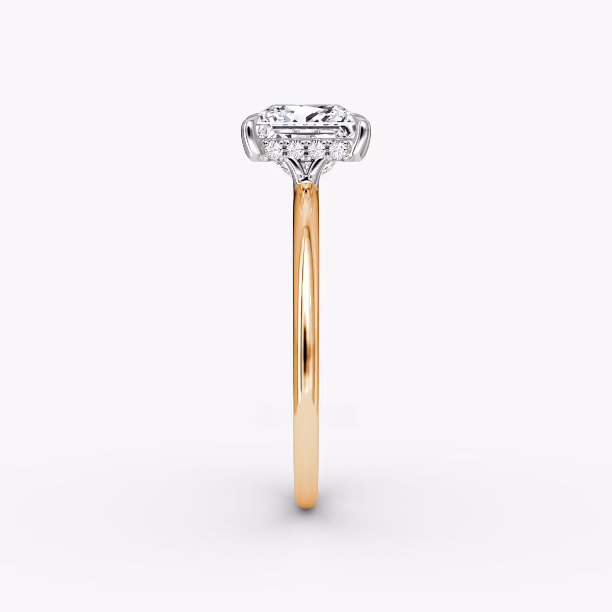 The Signature | Princess | 14k | Rose Gold and Platinum | bandAccent: Plain | bandWidth: standard | hiddenHalo: yes | diamondOrientation: vertical | caratWeight: other