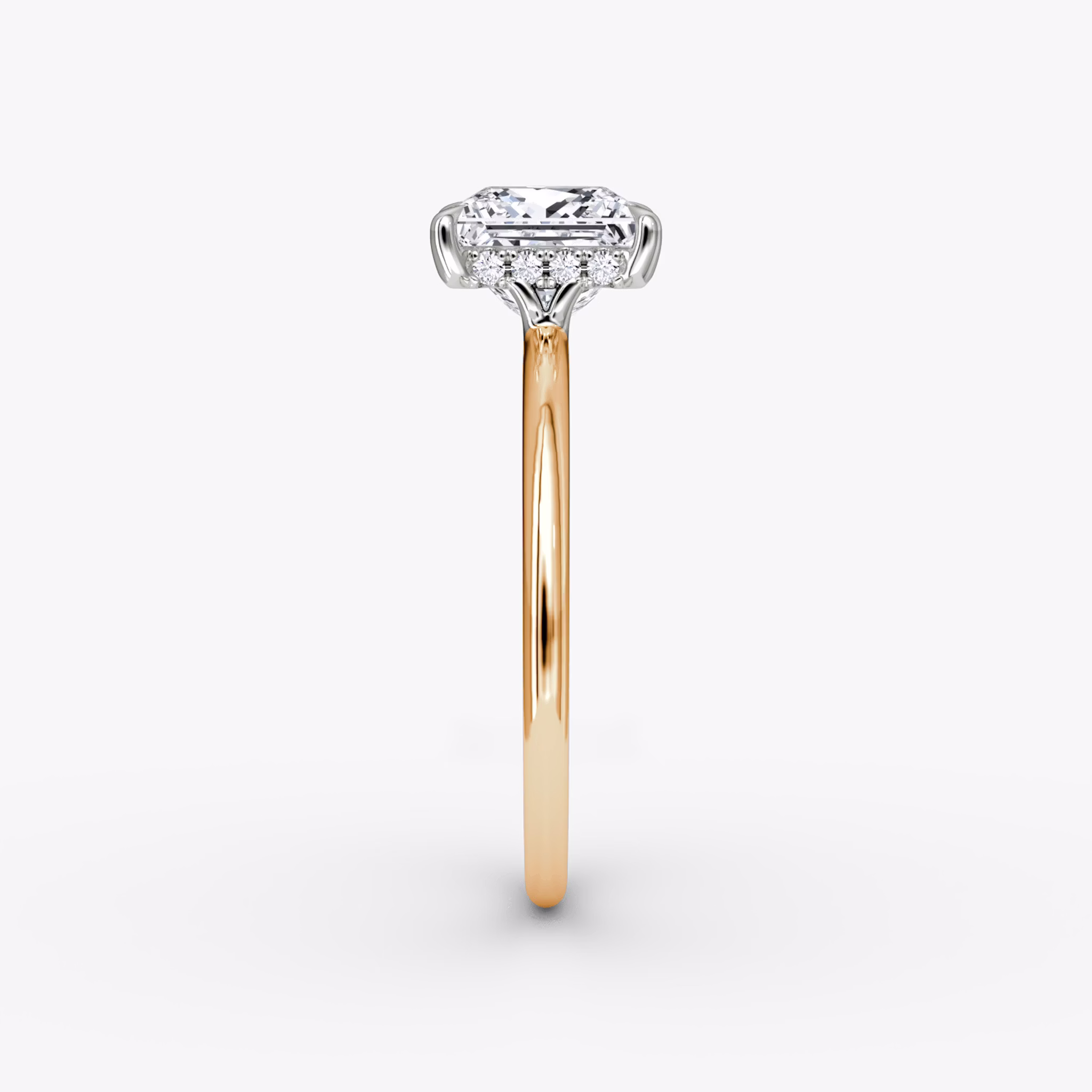 The Signature | Princess | 14k | Rose Gold and Platinum | bandAccent: Plain | bandWidth: standard | hiddenHalo: yes | diamondOrientation: vertical | caratWeight: other