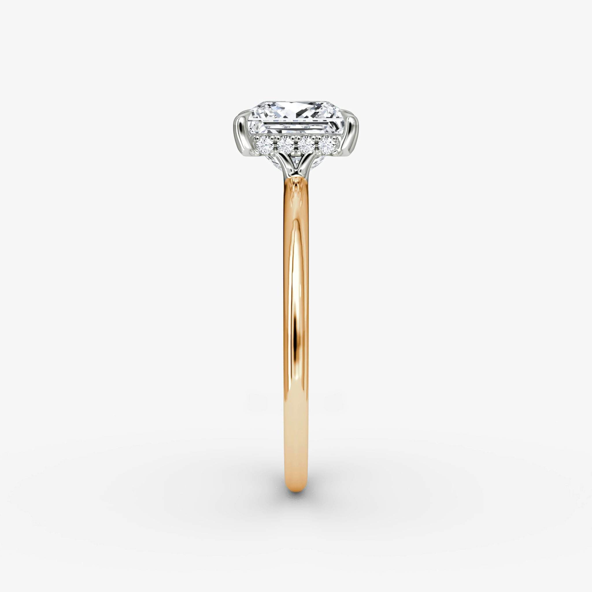 The Signature | Princess | 14k | Rose Gold and Platinum | bandAccent: Plain | bandWidth: standard | hiddenHalo: yes | diamondOrientation: vertical | caratWeight: other