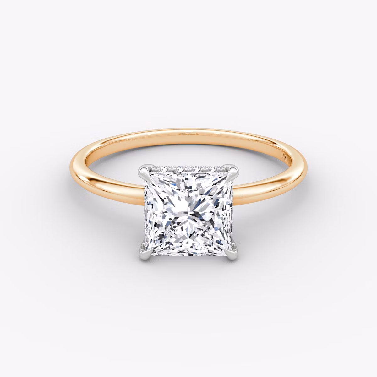 The Signature | Princess | 14k | Rose Gold and Platinum | bandAccent: Plain | bandWidth: standard | hiddenHalo: yes | diamondOrientation: vertical | caratWeight: other