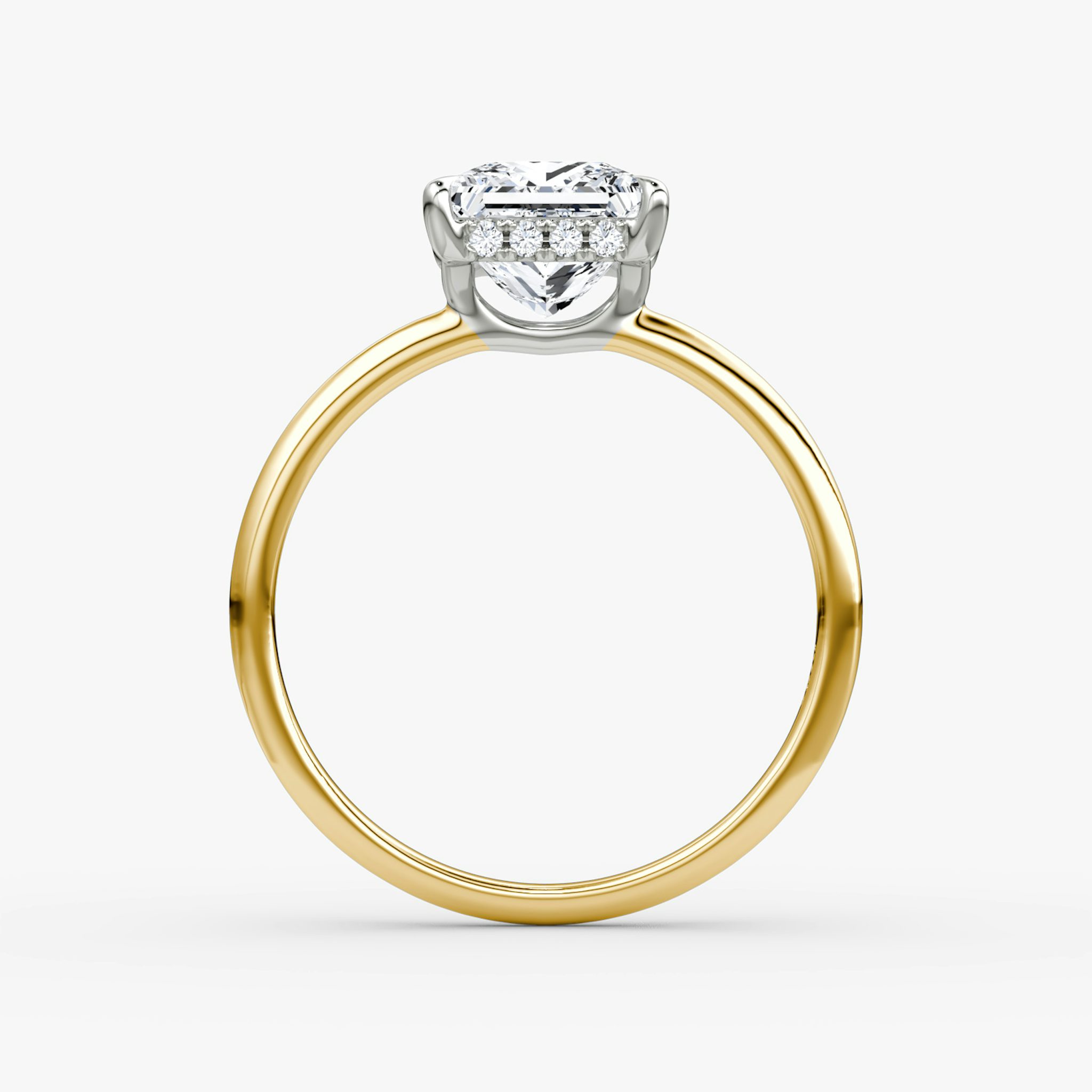 The Signature | Princess | 18k | Yellow Gold and Platinum | bandAccent: Plain | bandWidth: standard | hiddenHalo: yes | diamondOrientation: vertical | caratWeight: other