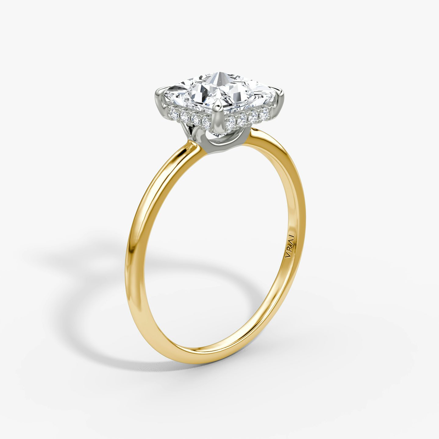 The Signature | Princess | 18k | Yellow Gold and Platinum | bandAccent: Plain | bandWidth: standard | hiddenHalo: yes | diamondOrientation: vertical | caratWeight: other