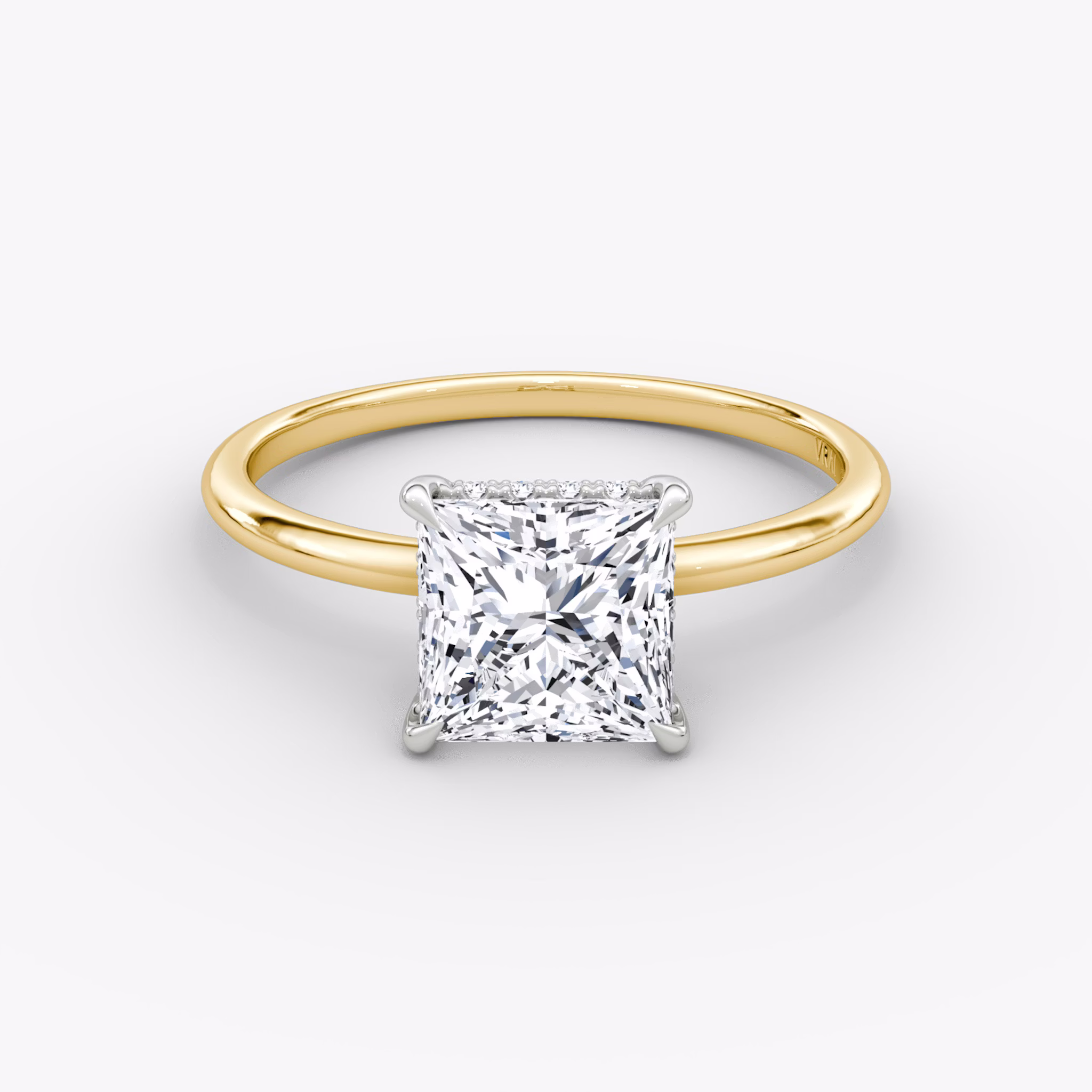The Signature | Princess | 18k | Yellow Gold and Platinum | bandAccent: Plain | bandWidth: standard | hiddenHalo: yes | diamondOrientation: vertical | caratWeight: other