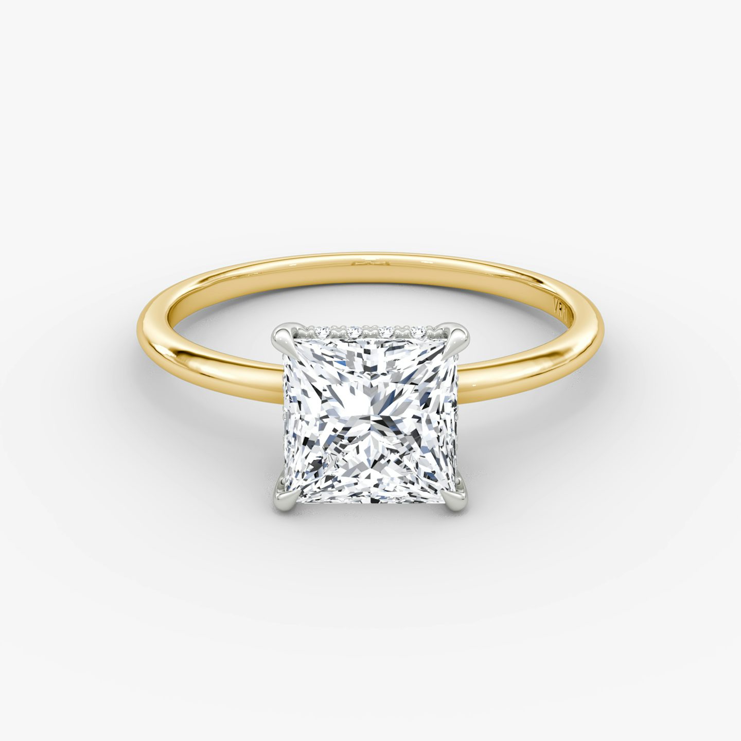 The Signature | Princess | 18k | Yellow Gold and Platinum | bandAccent: Plain | bandWidth: standard | hiddenHalo: yes | diamondOrientation: vertical | caratWeight: other