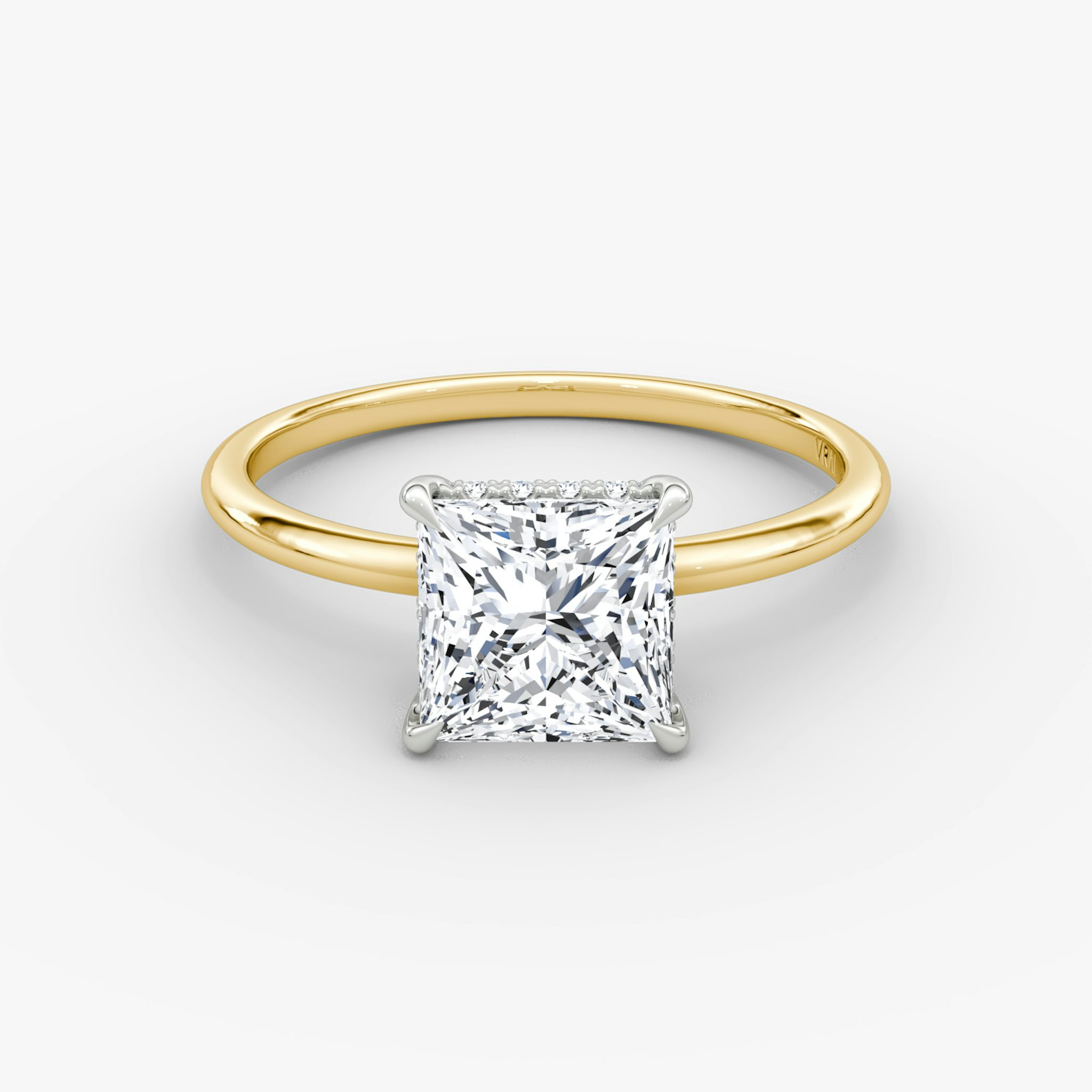 The Signature | Princess | 18k | Yellow Gold and Platinum | bandAccent: Plain | bandWidth: standard | hiddenHalo: yes | diamondOrientation: vertical | caratWeight: other