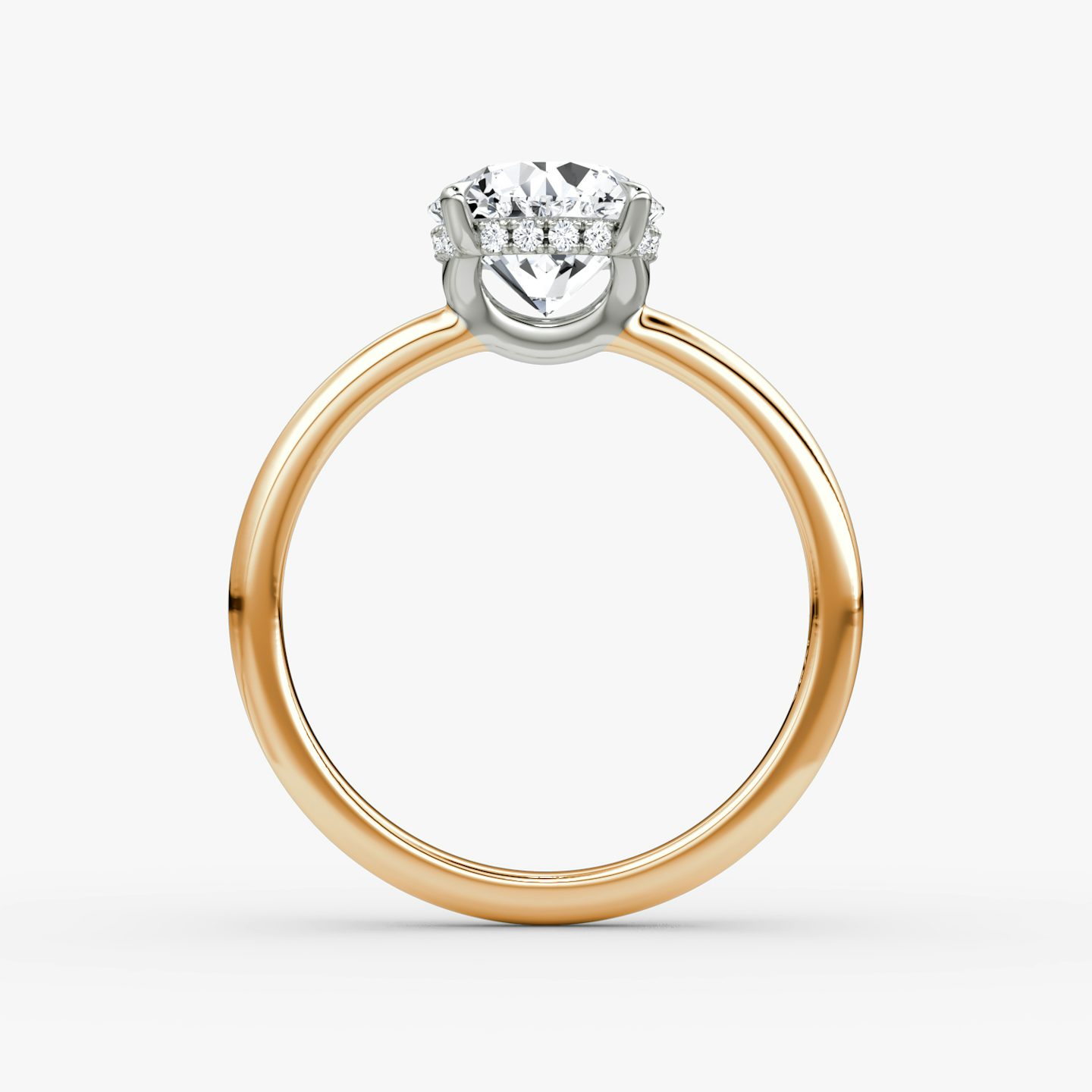 The Signature | Round Brilliant | 14k | Rose Gold and Platinum | bandAccent: Plain | bandWidth: large | caratWeight: 2.0ct | hiddenHalo: yes | diamondOrientation: horizontal