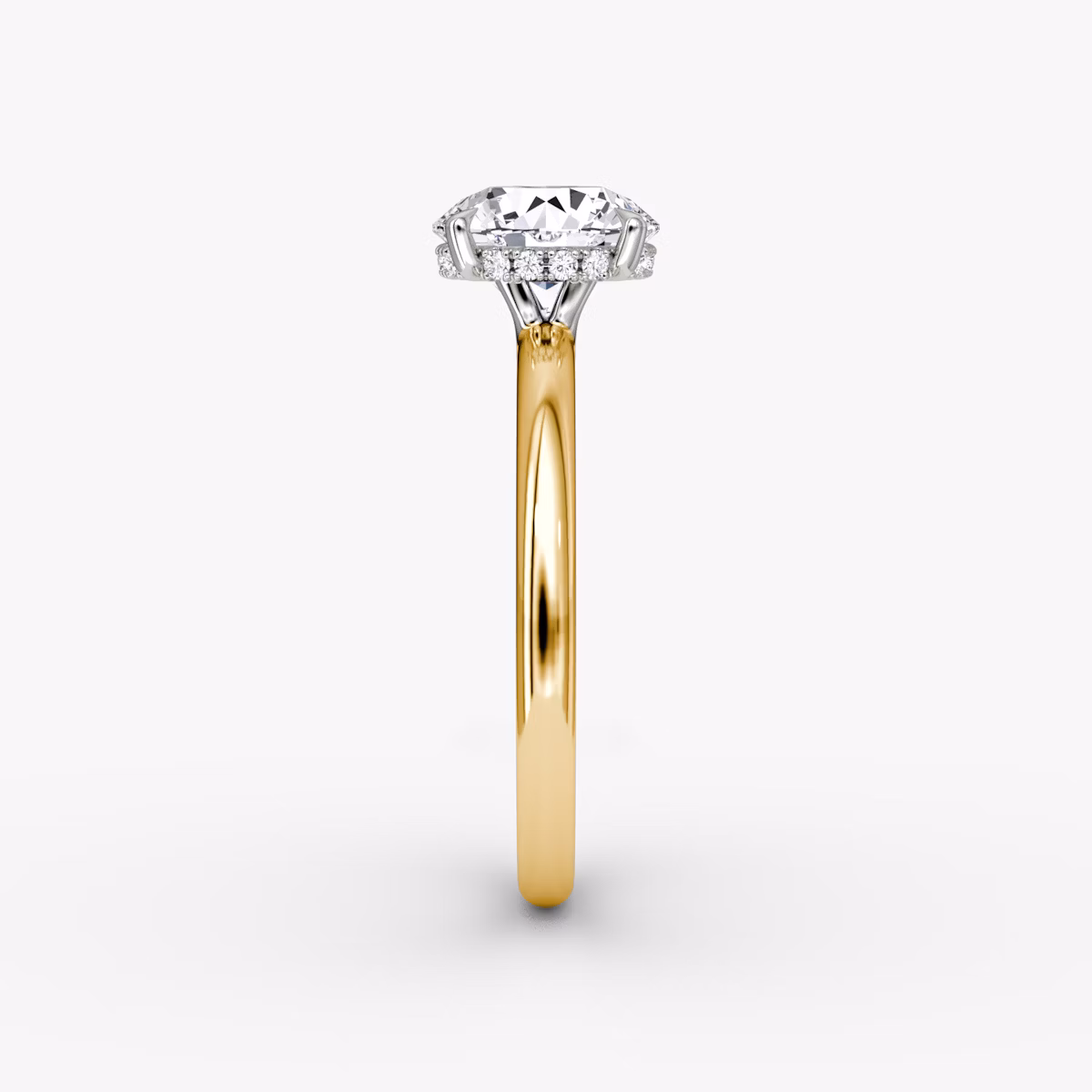 The Signature | Round Brilliant | 18k | Yellow Gold and Platinum | bandAccent: Plain | bandWidth: large | caratWeight: 1.5ct | hiddenHalo: yes | diamondOrientation: vertical