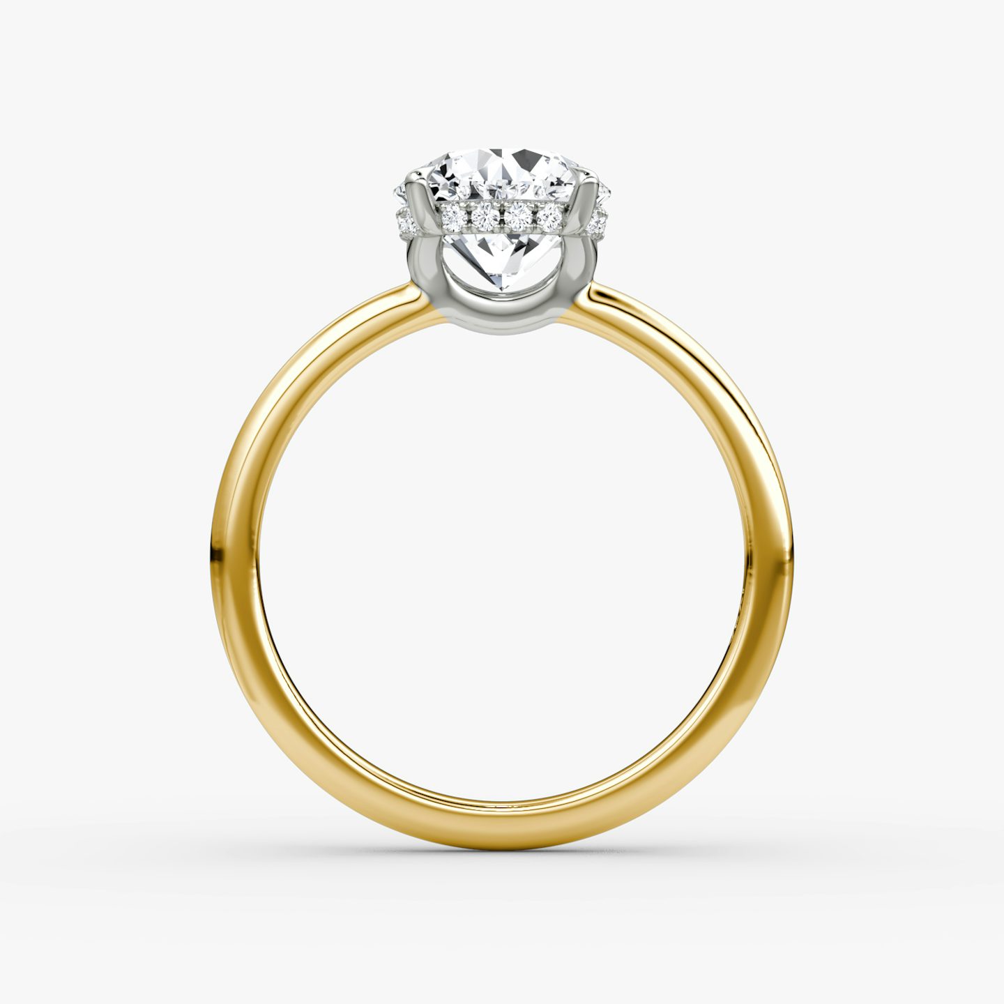 The Signature | Round Brilliant | 18k | Yellow Gold and Platinum | bandAccent: Plain | bandWidth: large | caratWeight: 2.0ct | hiddenHalo: yes | diamondOrientation: vertical