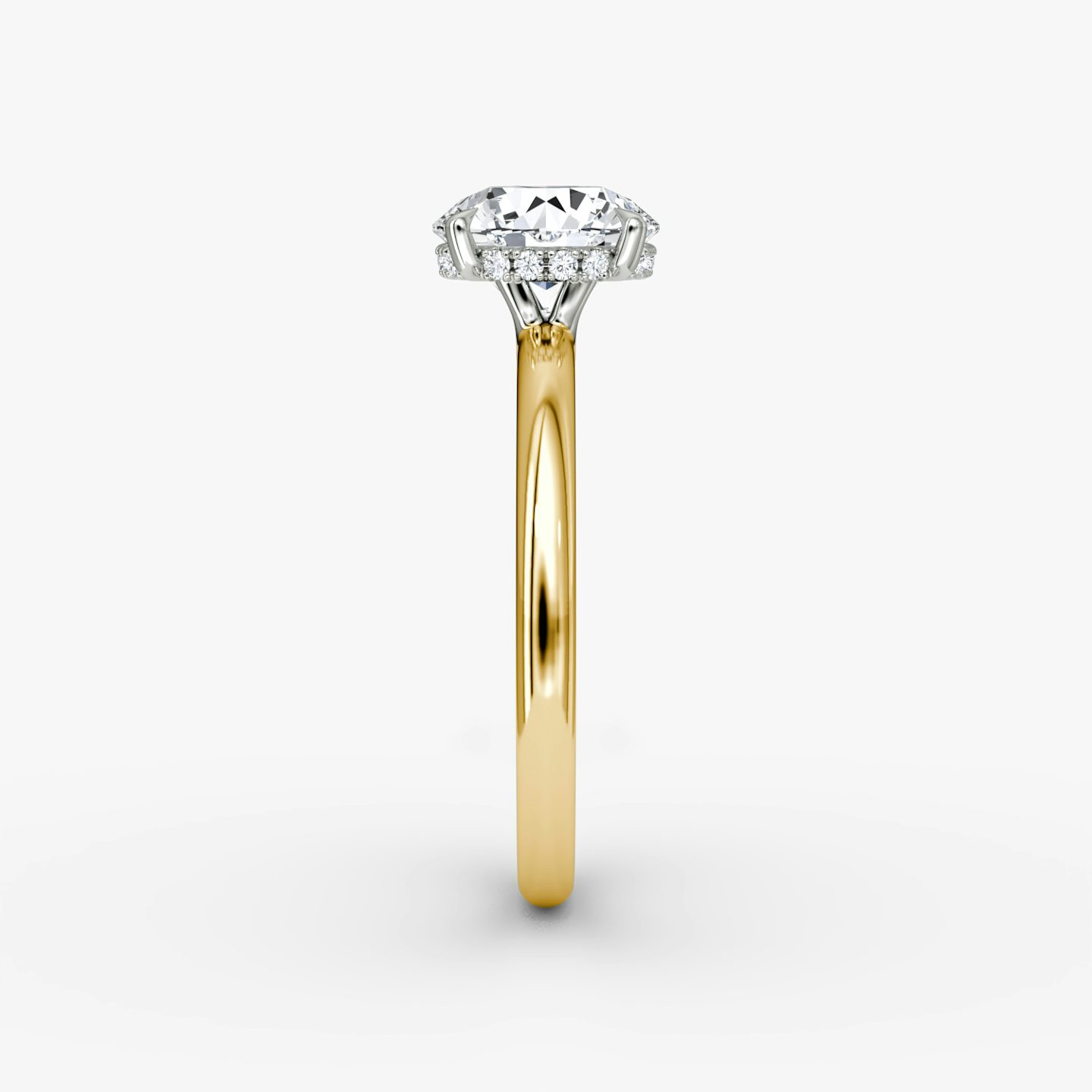 The Signature | Round Brilliant | 18k | Yellow Gold and Platinum | bandAccent: Plain | bandWidth: large | caratWeight: 2.0ct | hiddenHalo: yes | diamondOrientation: vertical