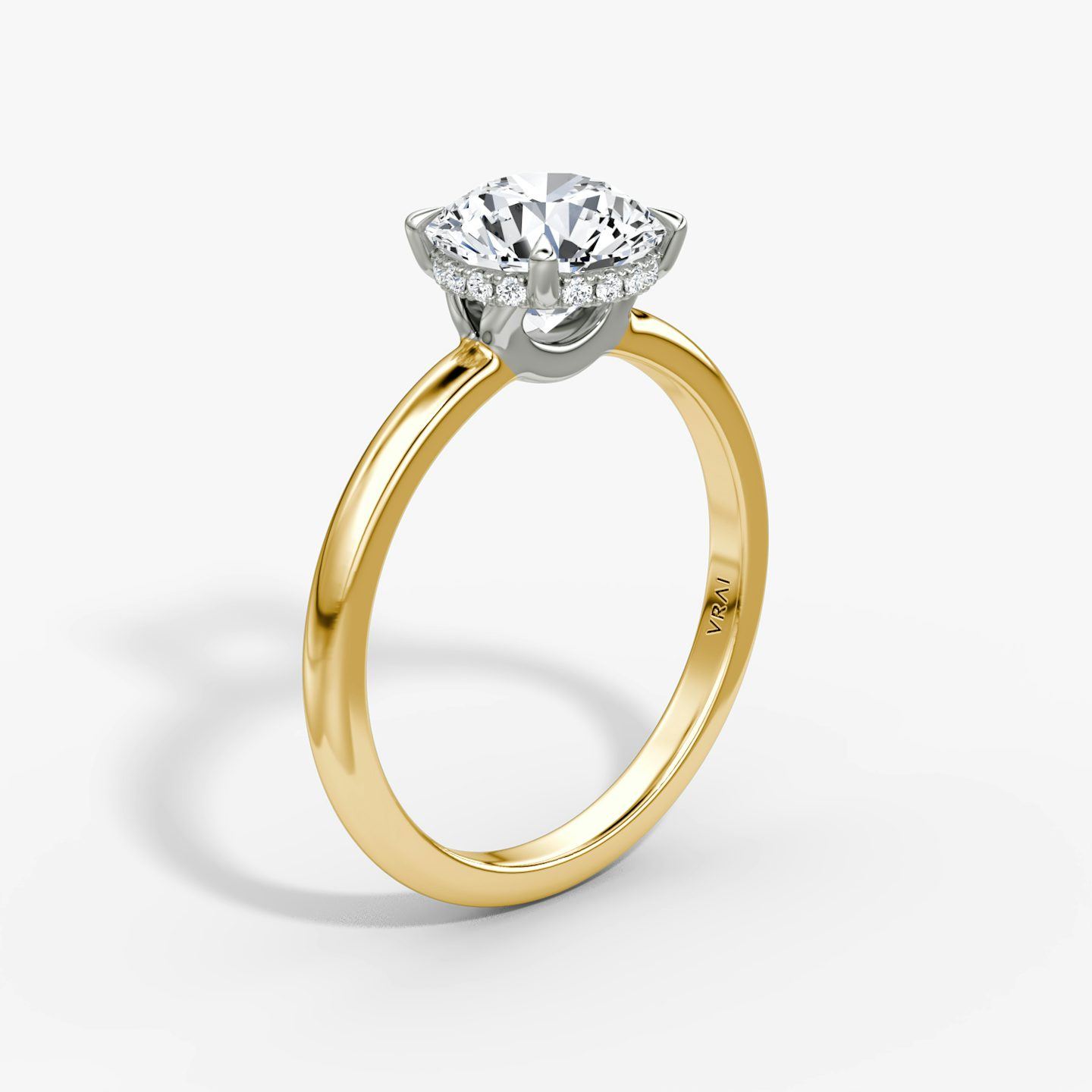 The Signature | Round Brilliant | 18k | Yellow Gold and Platinum | bandAccent: Plain | bandWidth: large | caratWeight: 2.0ct | hiddenHalo: yes | diamondOrientation: vertical