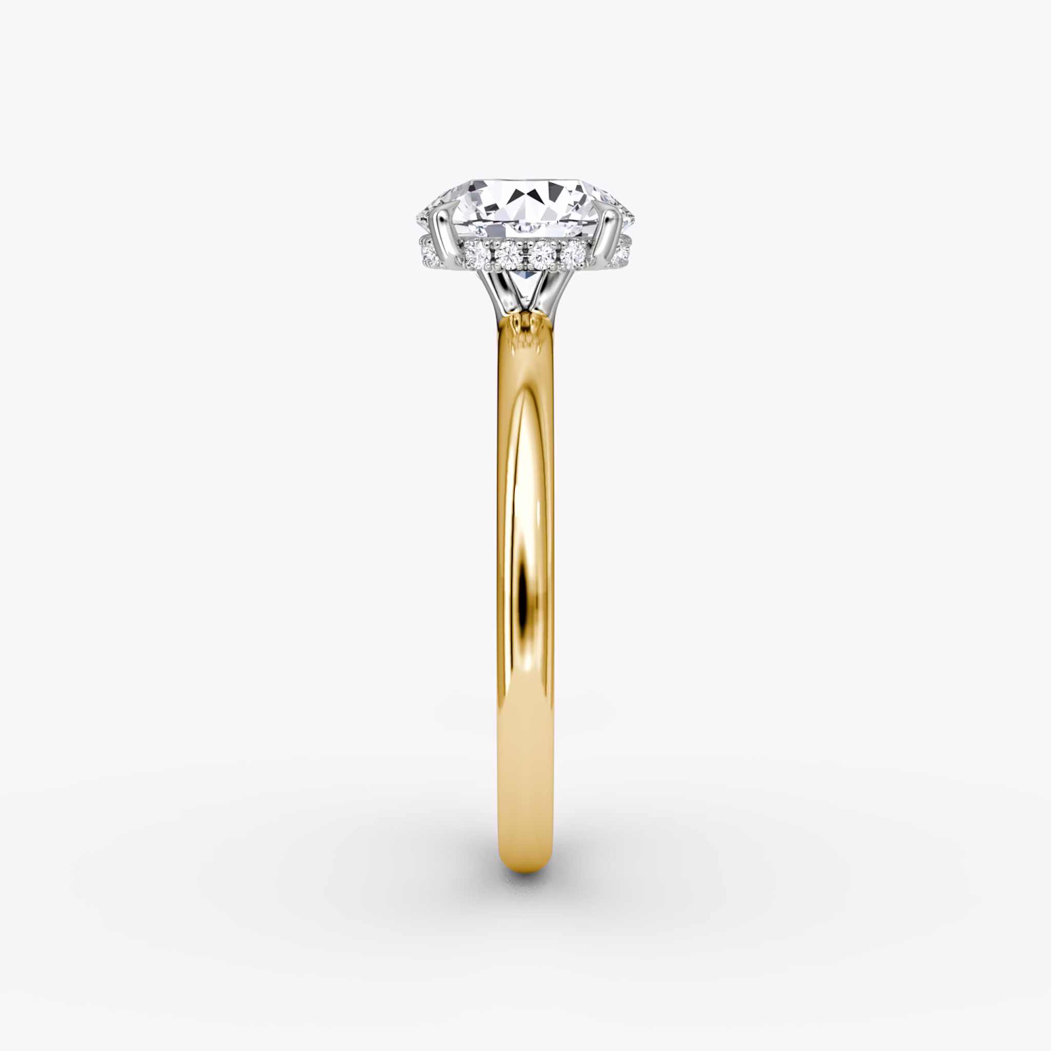 The Signature | Round Brilliant | 18k | Yellow Gold and Platinum | bandAccent: Plain | bandWidth: large | caratWeight: other | hiddenHalo: yes | diamondOrientation: vertical