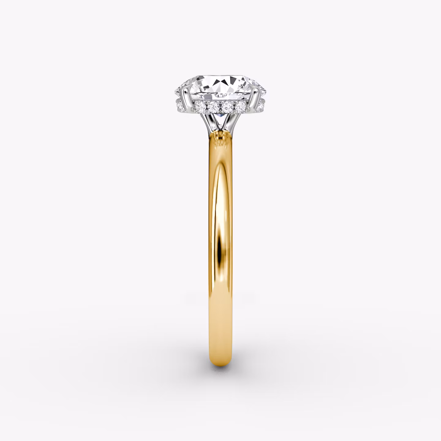The Signature | Round Brilliant | 18k | Yellow Gold and Platinum | bandAccent: Plain | bandWidth: large | caratWeight: other | hiddenHalo: yes | diamondOrientation: vertical