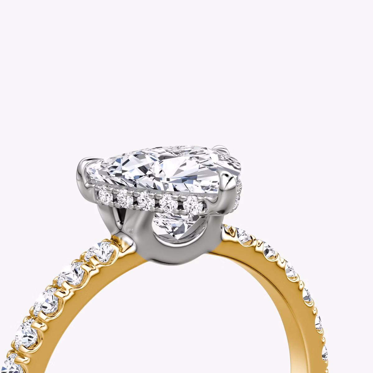 The Signature | Trillion | 18k | Yellow Gold and Platinum | bandAccent: Pavé | bandWidth: large | hiddenHalo: yes | diamondOrientation: vertical | caratWeight: other