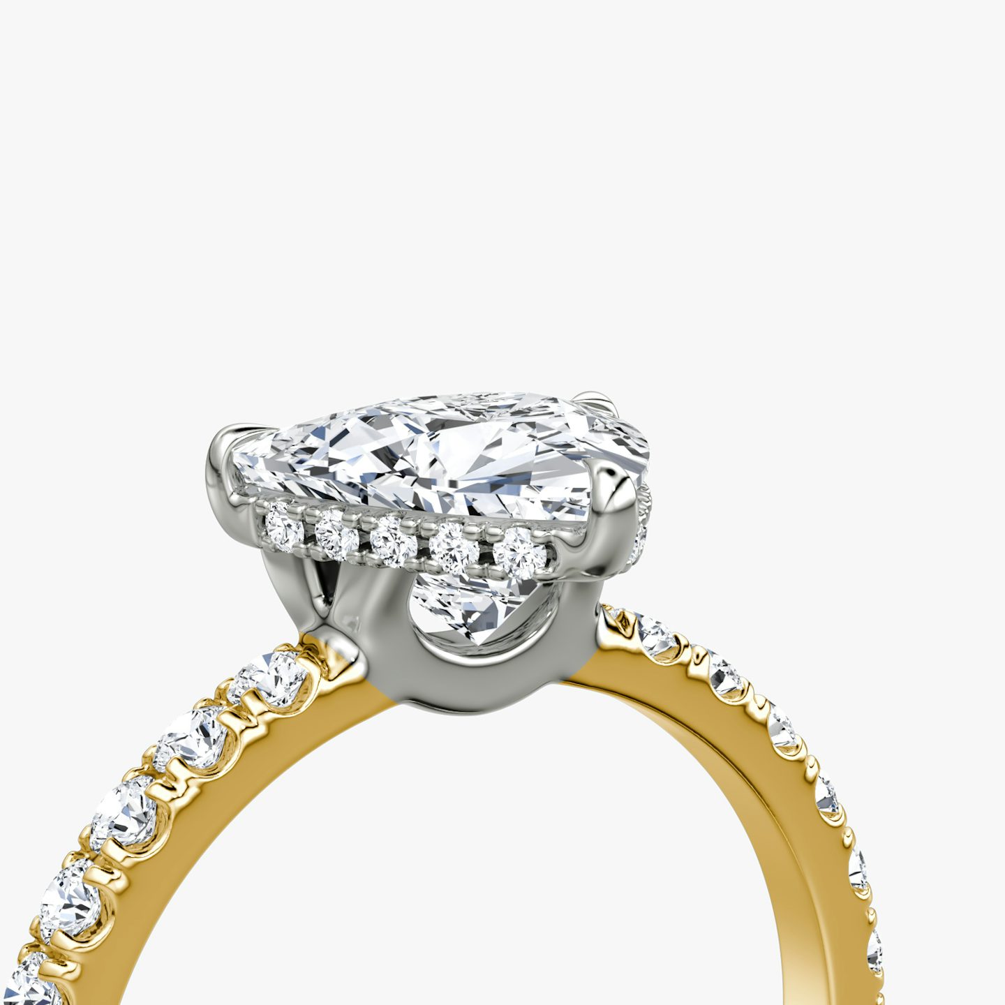 The Signature | Trillion | 18k | Yellow Gold and Platinum | bandAccent: Pavé | bandWidth: large | hiddenHalo: yes | diamondOrientation: horizontal | caratWeight: other