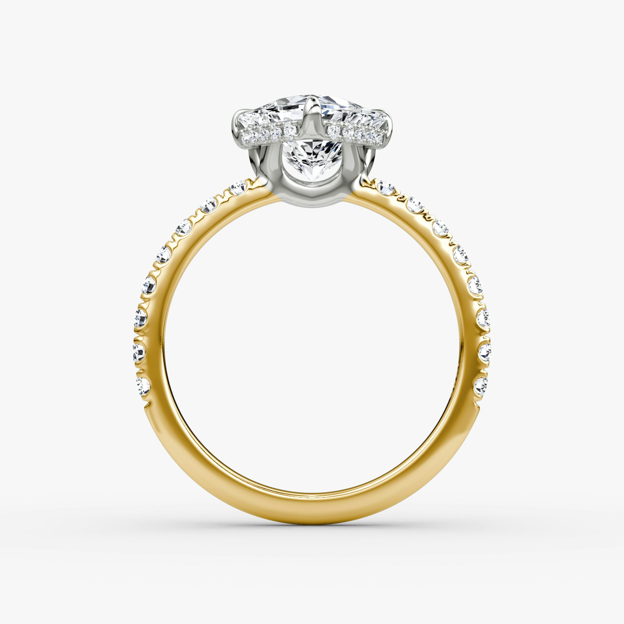 The Signature | Trillion | 18k | Yellow Gold and Platinum | bandAccent: Pavé | bandWidth: large | hiddenHalo: yes | diamondOrientation: vertical | caratWeight: other