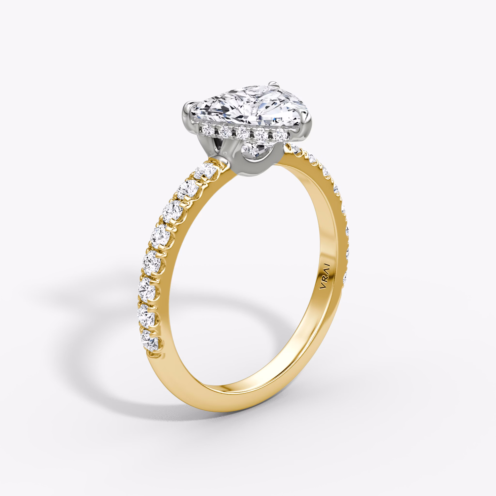 The Signature | Trillion | 18k | Yellow Gold and Platinum | bandAccent: Pavé | bandWidth: large | hiddenHalo: yes | diamondOrientation: vertical | caratWeight: other