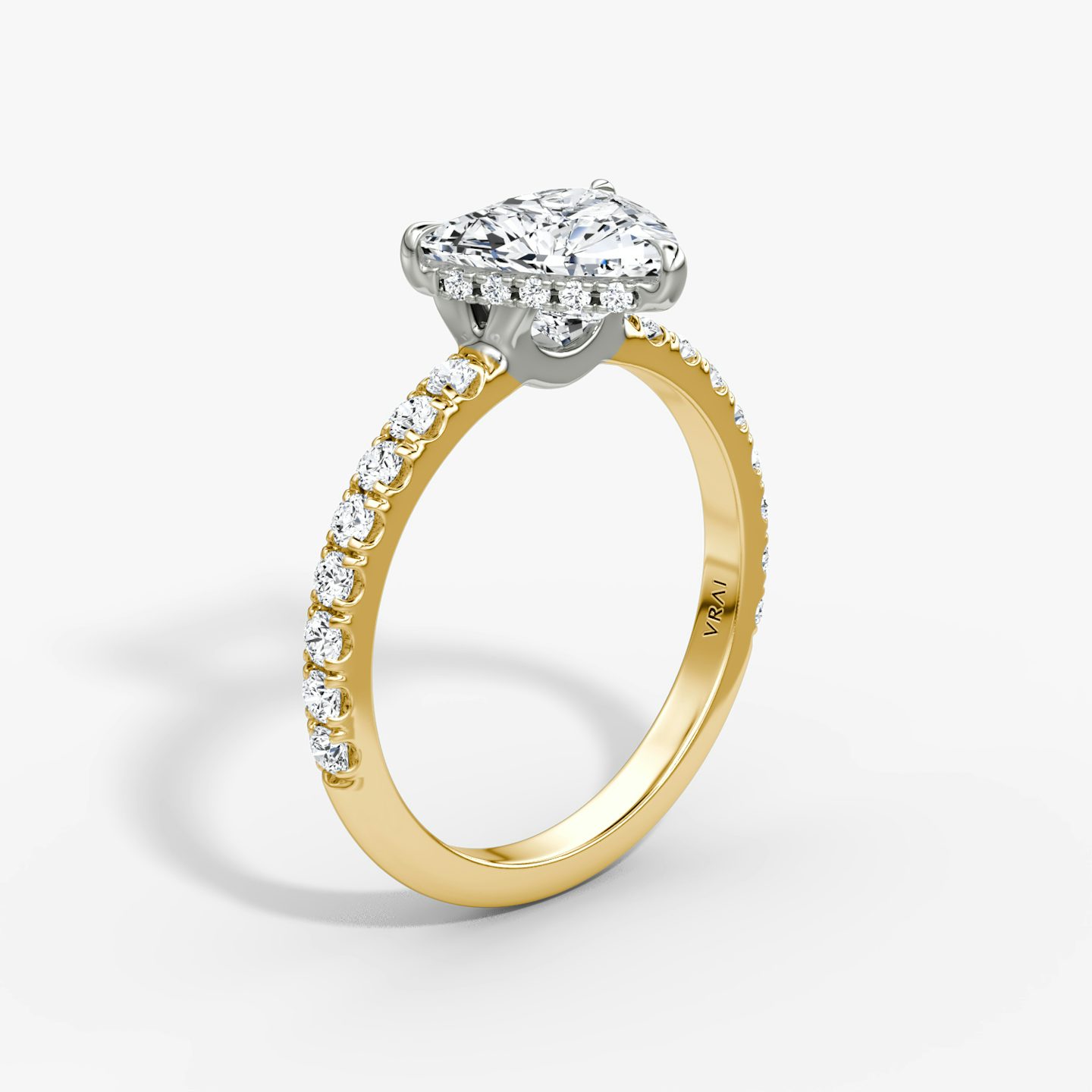 The Signature | Trillion | 18k | Yellow Gold and Platinum | bandAccent: Pavé | bandWidth: large | hiddenHalo: yes | diamondOrientation: horizontal | caratWeight: other