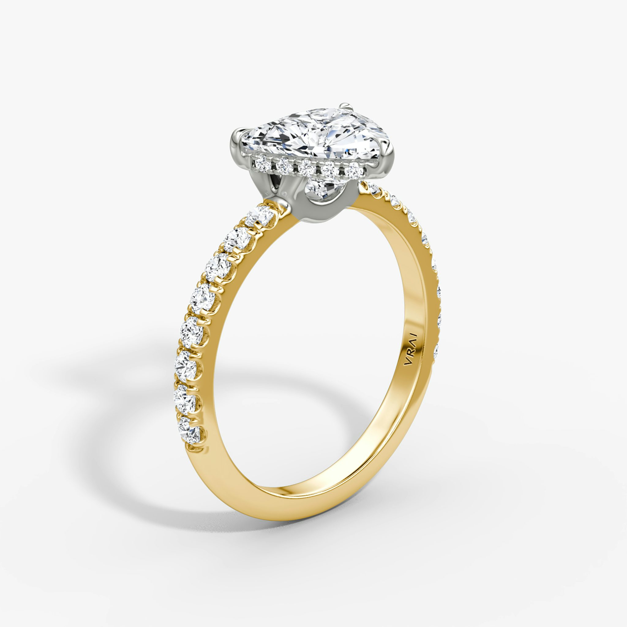 The Signature | Trillion | 18k | Yellow Gold and Platinum | bandAccent: Pavé | bandWidth: large | hiddenHalo: yes | diamondOrientation: vertical | caratWeight: other