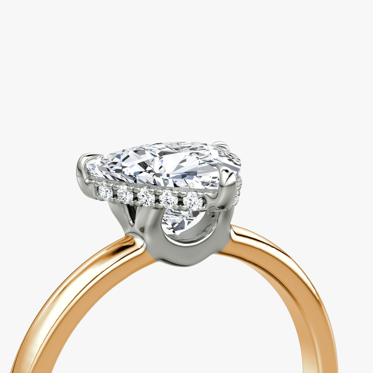 The Signature | Trillion | 14k | Rose Gold and Platinum | bandAccent: Plain | bandWidth: large | hiddenHalo: yes | diamondOrientation: vertical | caratWeight: other