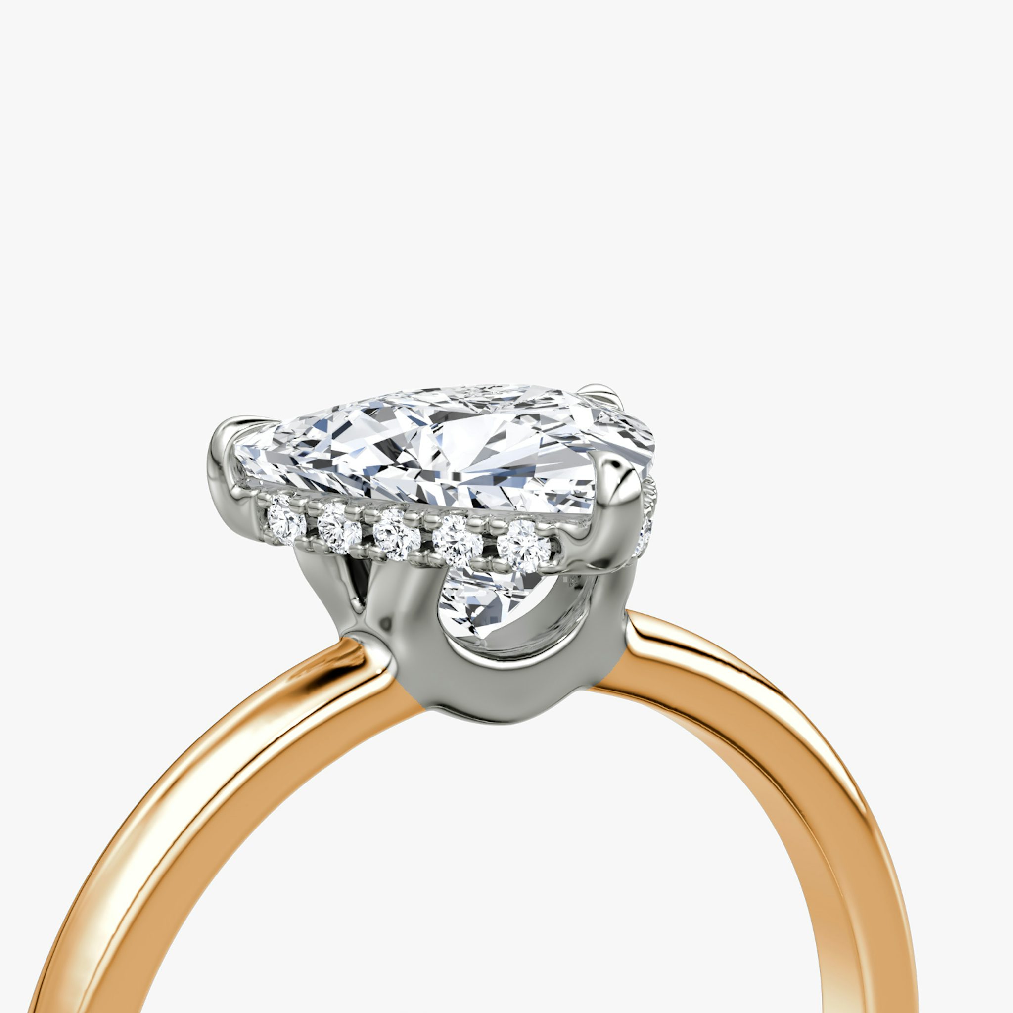 The Signature | Trillion | 14k | Rose Gold and Platinum | bandAccent: Plain | bandWidth: large | hiddenHalo: yes | diamondOrientation: vertical | caratWeight: other