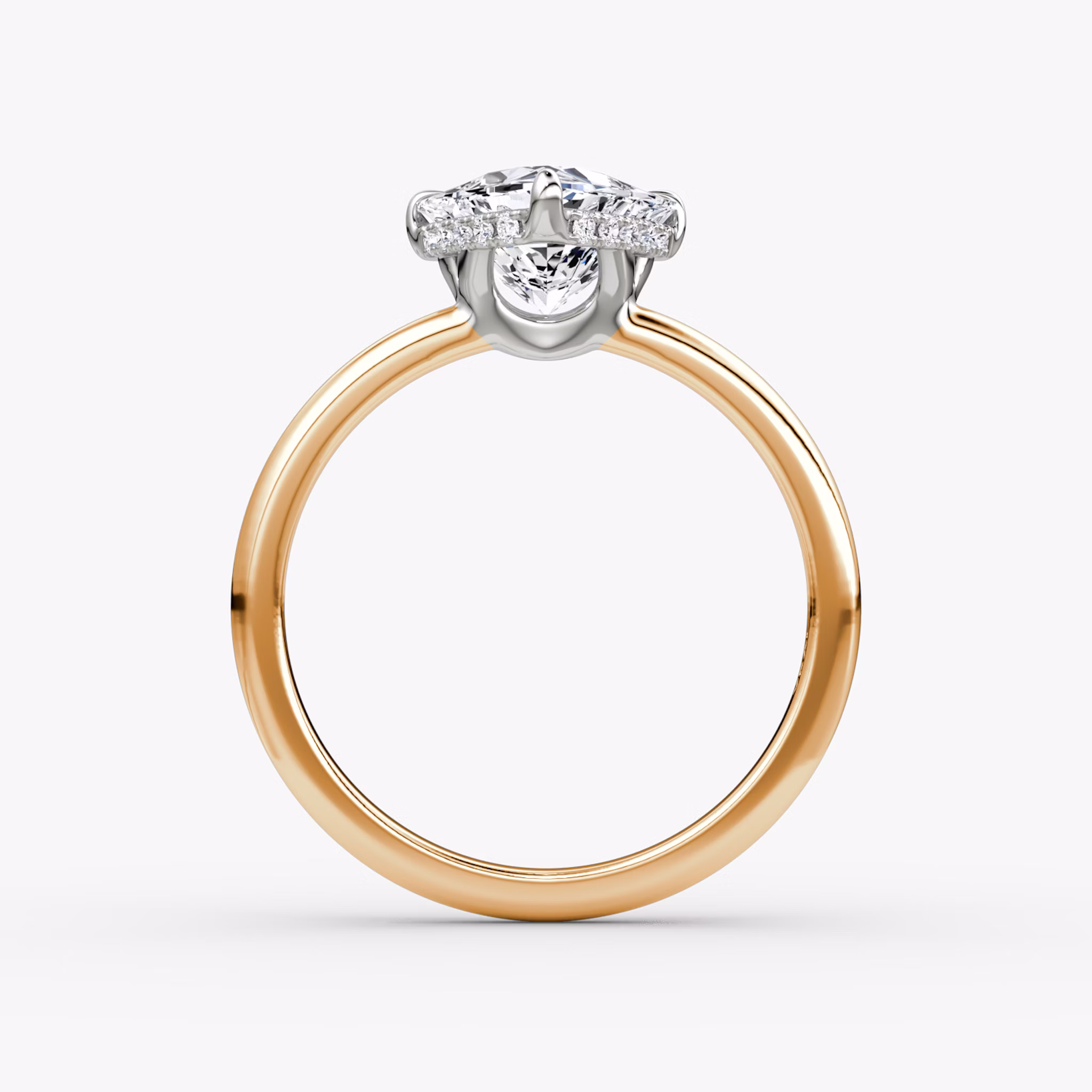 The Signature | Trillion | 14k | Rose Gold and Platinum | bandAccent: Plain | bandWidth: large | hiddenHalo: yes | diamondOrientation: vertical | caratWeight: other