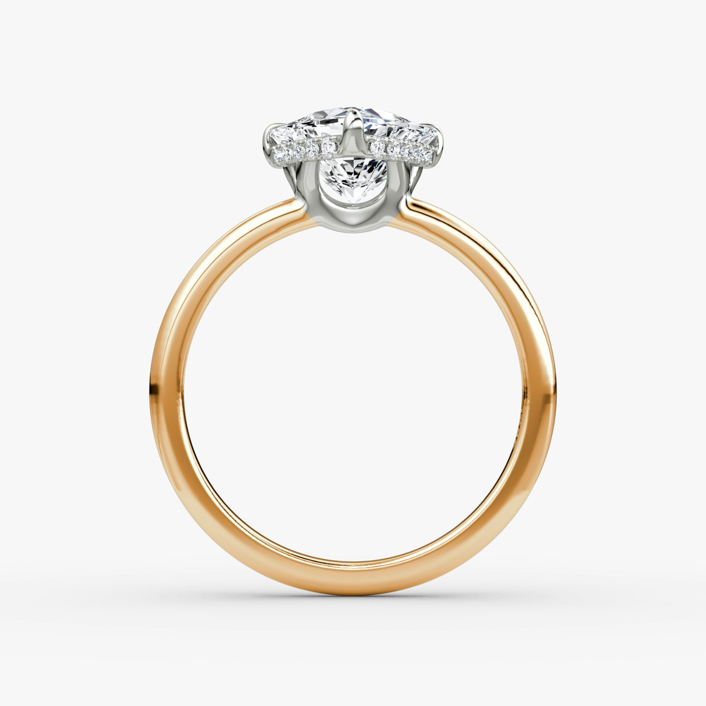 The Signature | Trillion | 14k | Rose Gold and Platinum | bandAccent: Plain | bandWidth: large | hiddenHalo: yes | diamondOrientation: vertical | caratWeight: other