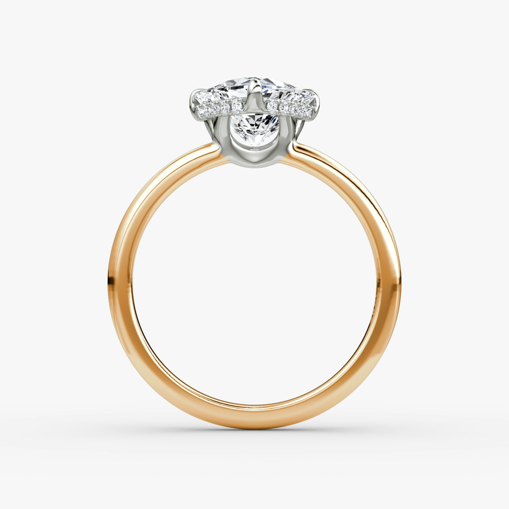 The Signature | Trillion | 14k | Rose Gold and Platinum | bandAccent: Plain | bandWidth: large | hiddenHalo: yes | diamondOrientation: vertical | caratWeight: other