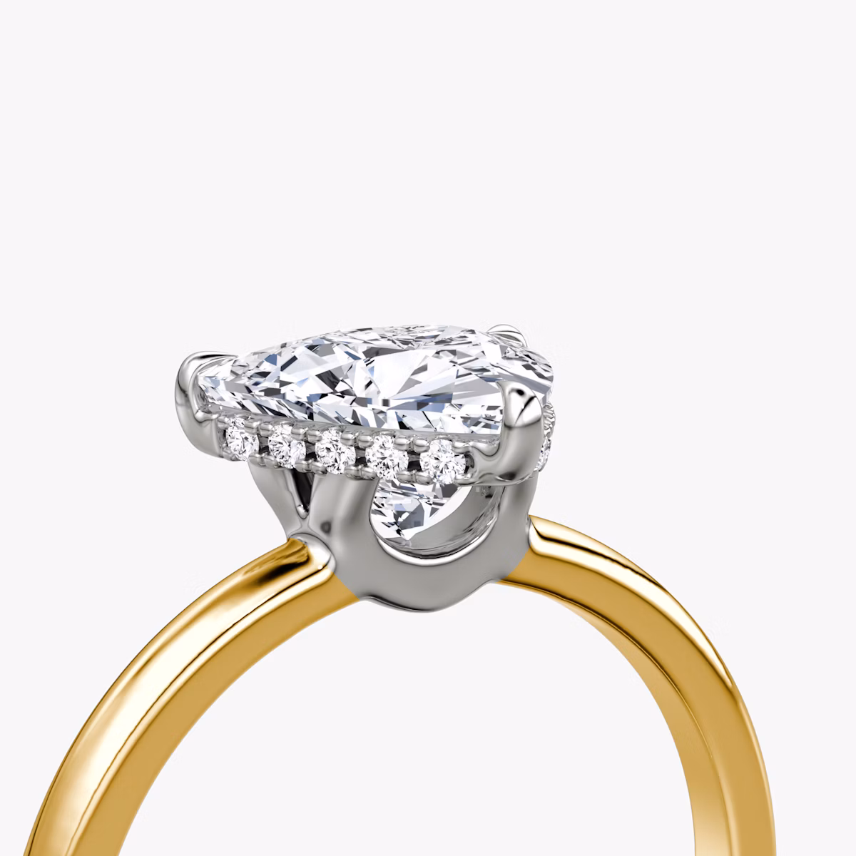 The Signature | Trillion | 18k | Yellow Gold and Platinum | bandAccent: Plain | bandWidth: large | hiddenHalo: yes | diamondOrientation: vertical | caratWeight: other