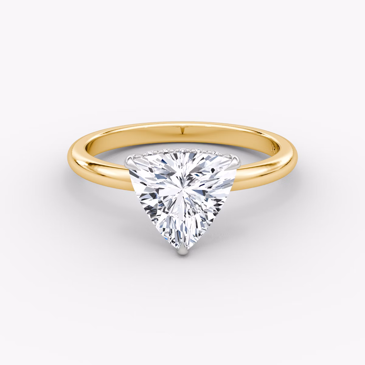 The Signature | Trillion | 18k | Yellow Gold and Platinum | bandAccent: Plain | bandWidth: large | hiddenHalo: yes | diamondOrientation: vertical | caratWeight: other