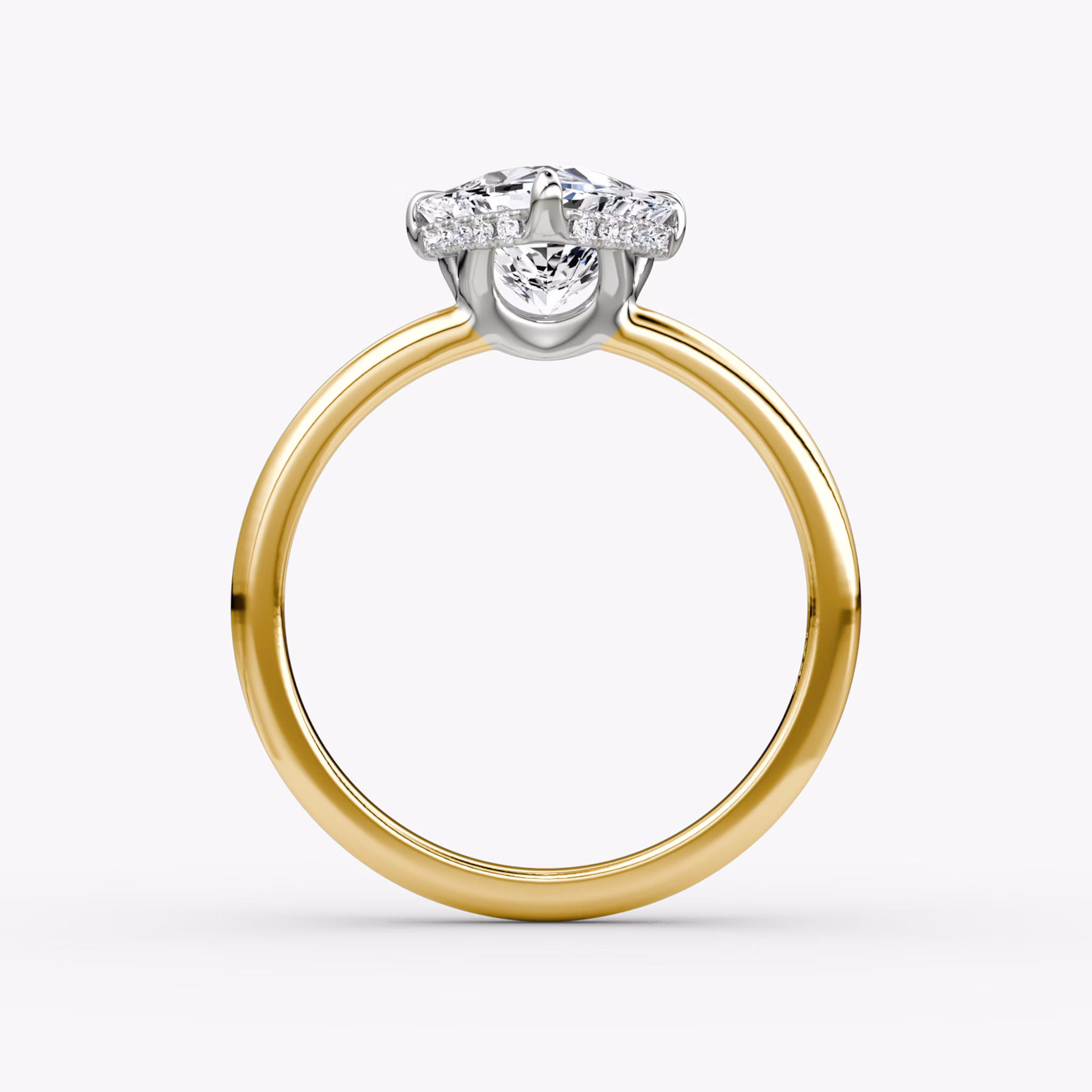 The Signature | Trillion | 18k | Yellow Gold and Platinum | bandAccent: Plain | bandWidth: large | hiddenHalo: yes | diamondOrientation: vertical | caratWeight: other