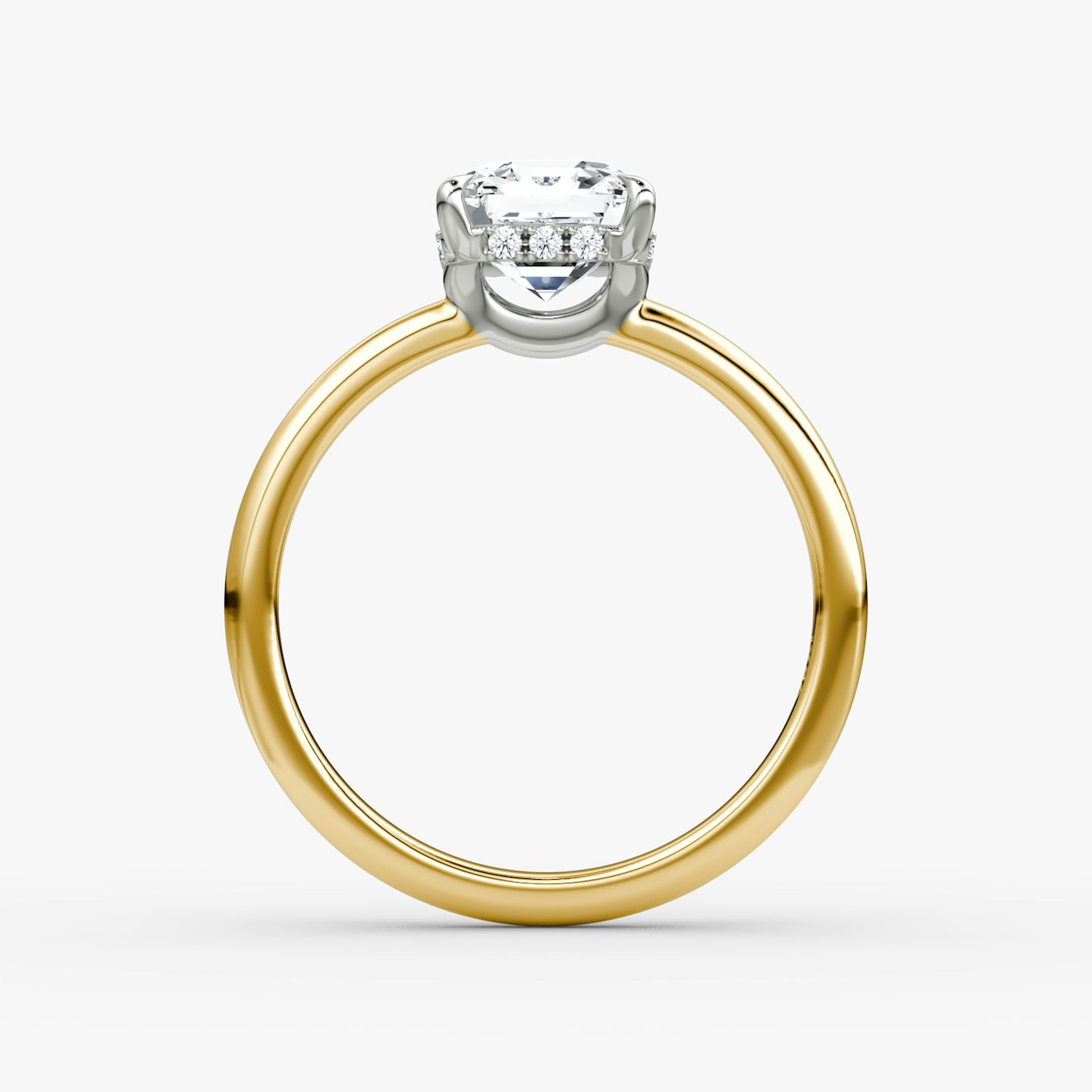 The Signature | Asscher | 18k | Yellow Gold and Platinum | bandAccent: Plain | bandWidth: large | hiddenHalo: yes | diamondOrientation: vertical | caratWeight: other
