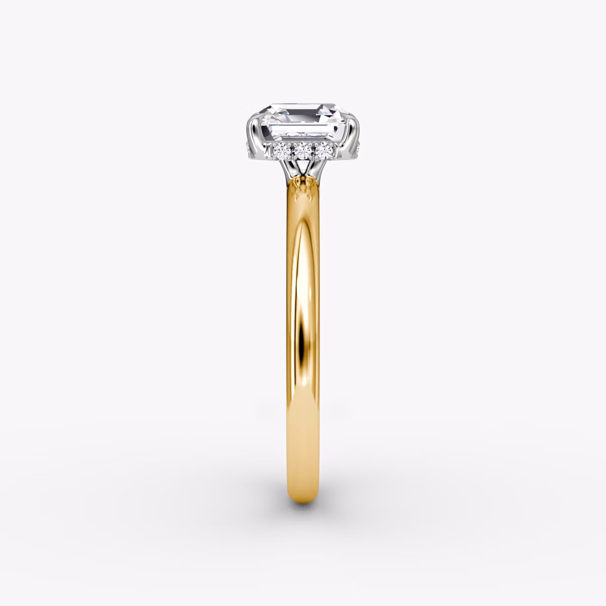 The Signature | Asscher | 18k | Yellow Gold and Platinum | bandAccent: Plain | bandWidth: large | hiddenHalo: yes | diamondOrientation: vertical | caratWeight: other