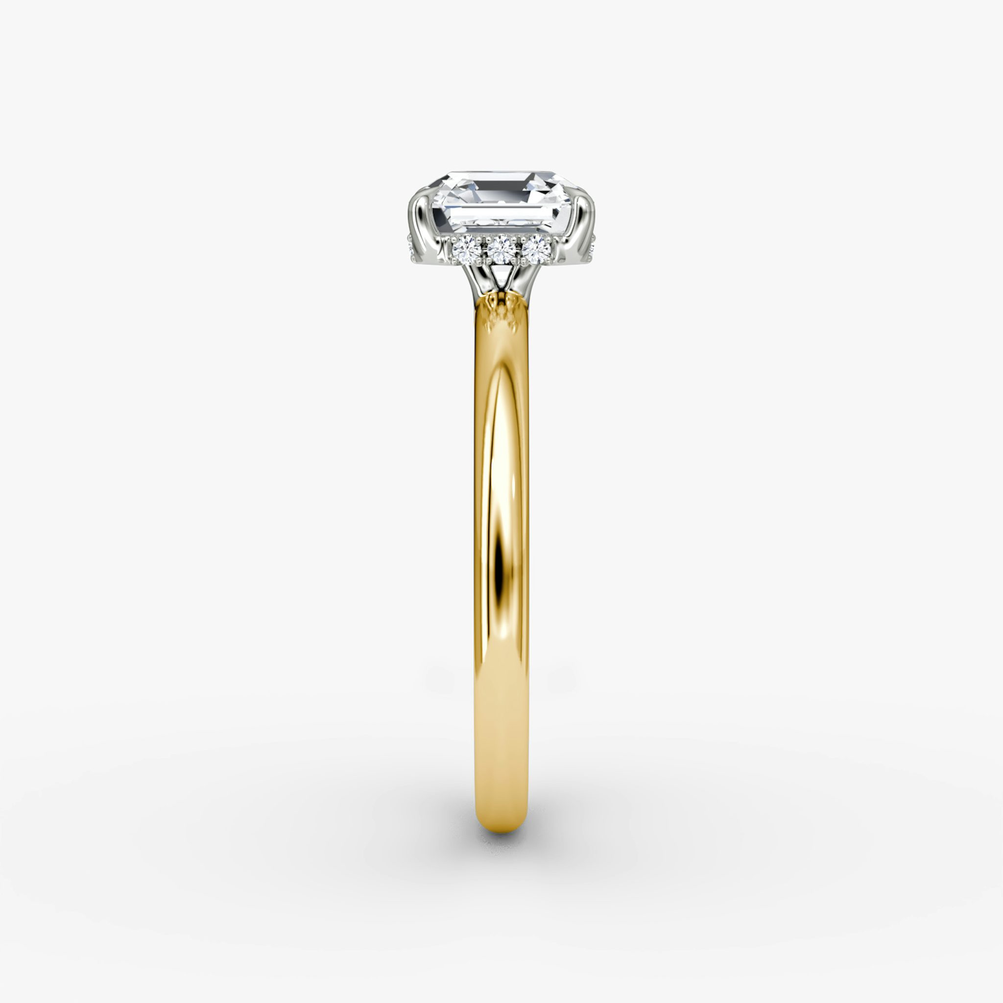 The Signature | Asscher | 18k | Yellow Gold and Platinum | bandAccent: Plain | bandWidth: large | hiddenHalo: yes | diamondOrientation: vertical | caratWeight: other