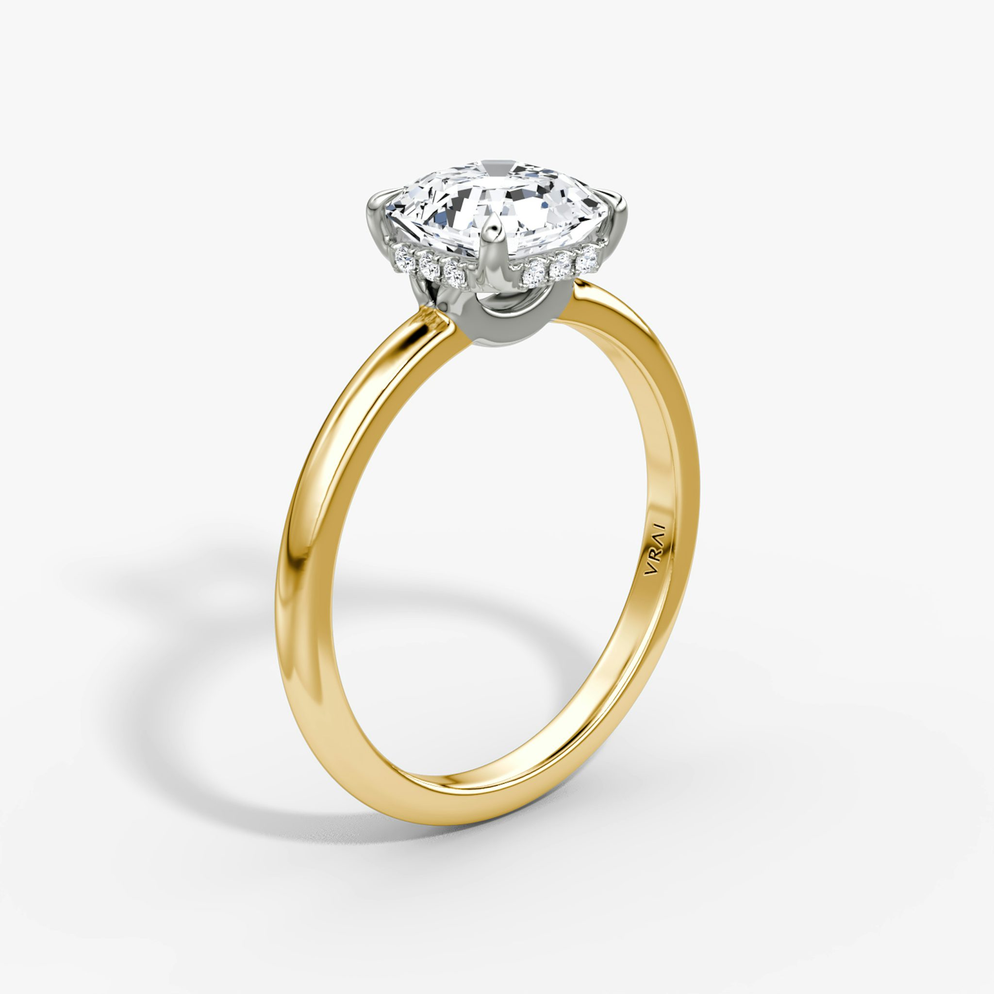 The Signature | Asscher | 18k | Yellow Gold and Platinum | bandAccent: Plain | bandWidth: large | hiddenHalo: yes | diamondOrientation: vertical | caratWeight: other