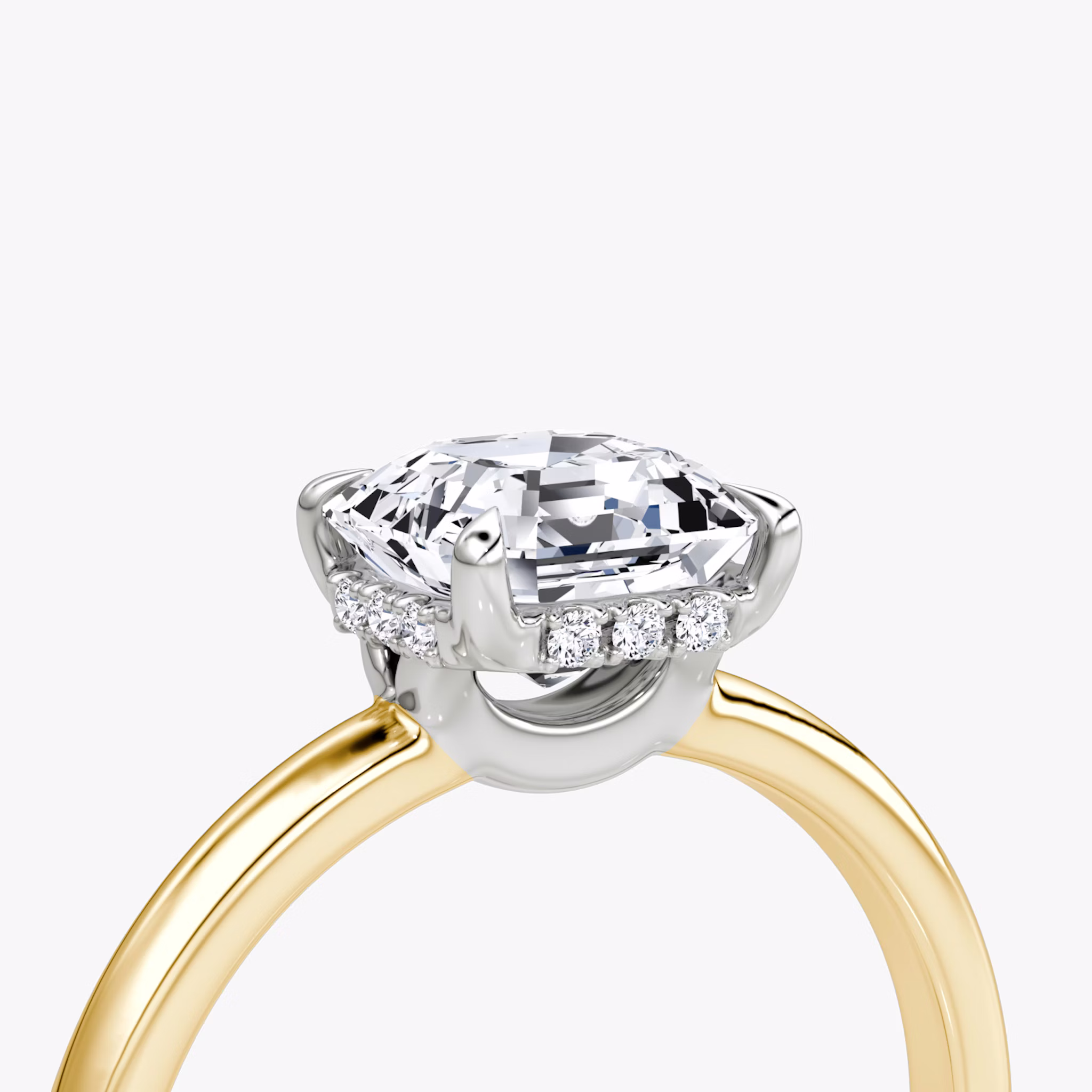 The Signature | Asscher | 18k | Yellow Gold and Platinum | bandAccent: Plain | bandWidth: large | hiddenHalo: yes | diamondOrientation: vertical | caratWeight: other