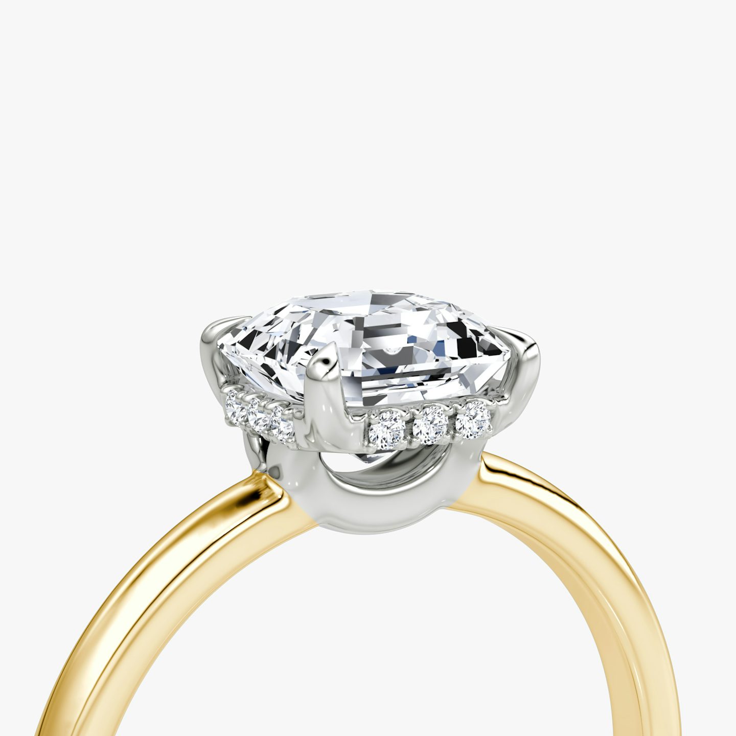 The Signature | Asscher | 18k | Yellow Gold and Platinum | bandAccent: Plain | bandWidth: large | hiddenHalo: yes | diamondOrientation: vertical | caratWeight: other