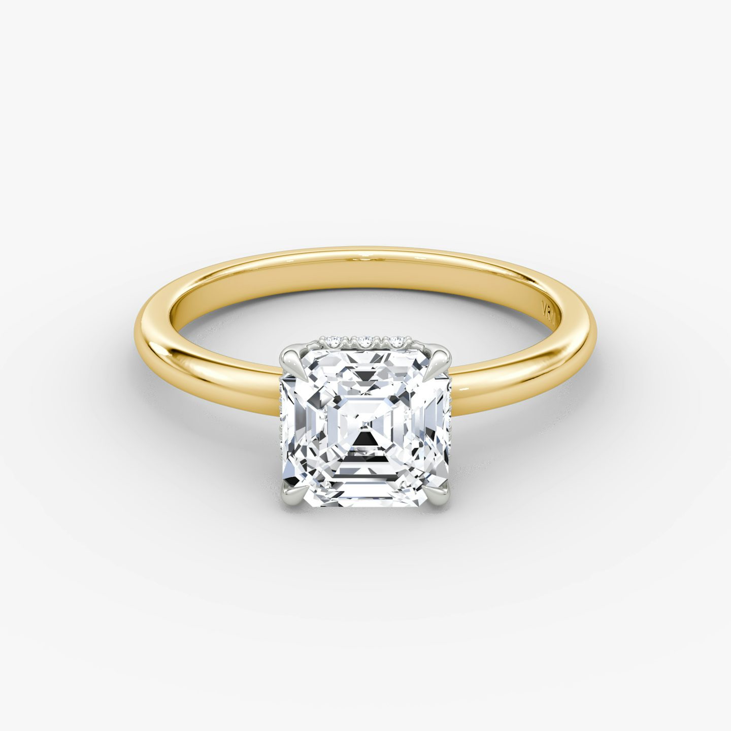 The Signature | Asscher | 18k | Yellow Gold and Platinum | bandAccent: Plain | bandWidth: large | hiddenHalo: yes | diamondOrientation: vertical | caratWeight: other