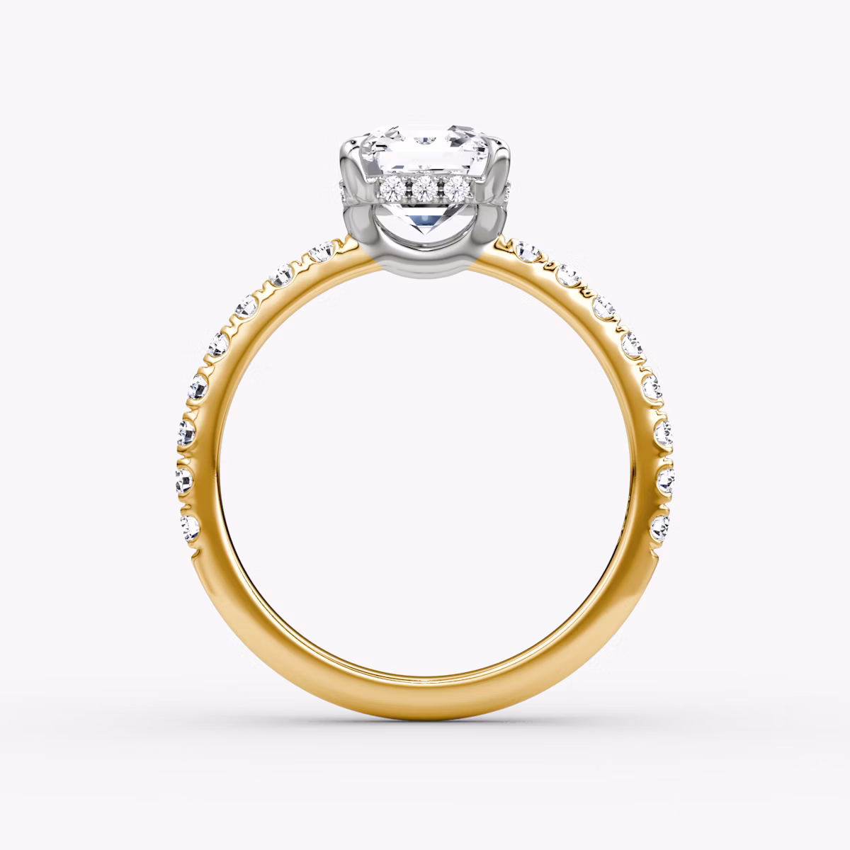 The Signature | Asscher | 18k | Yellow Gold and Platinum | bandAccent: Pavé | bandWidth: large | hiddenHalo: yes | diamondOrientation: horizontal | caratWeight: other