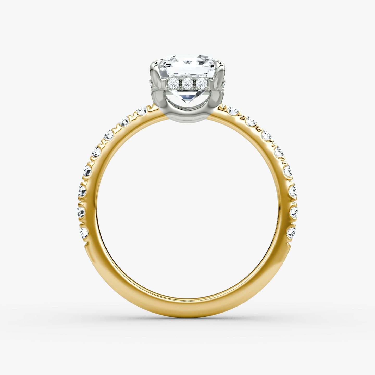 The Signature | Asscher | 18k | Yellow Gold and Platinum | bandAccent: Pavé | bandWidth: large | hiddenHalo: yes | diamondOrientation: vertical | caratWeight: other