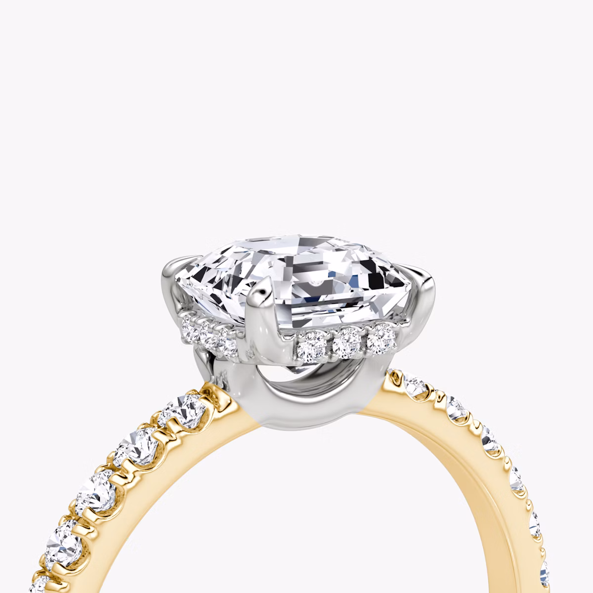 The Signature | Asscher | 18k | Yellow Gold and Platinum | bandAccent: Pavé | bandWidth: large | hiddenHalo: yes | diamondOrientation: horizontal | caratWeight: other