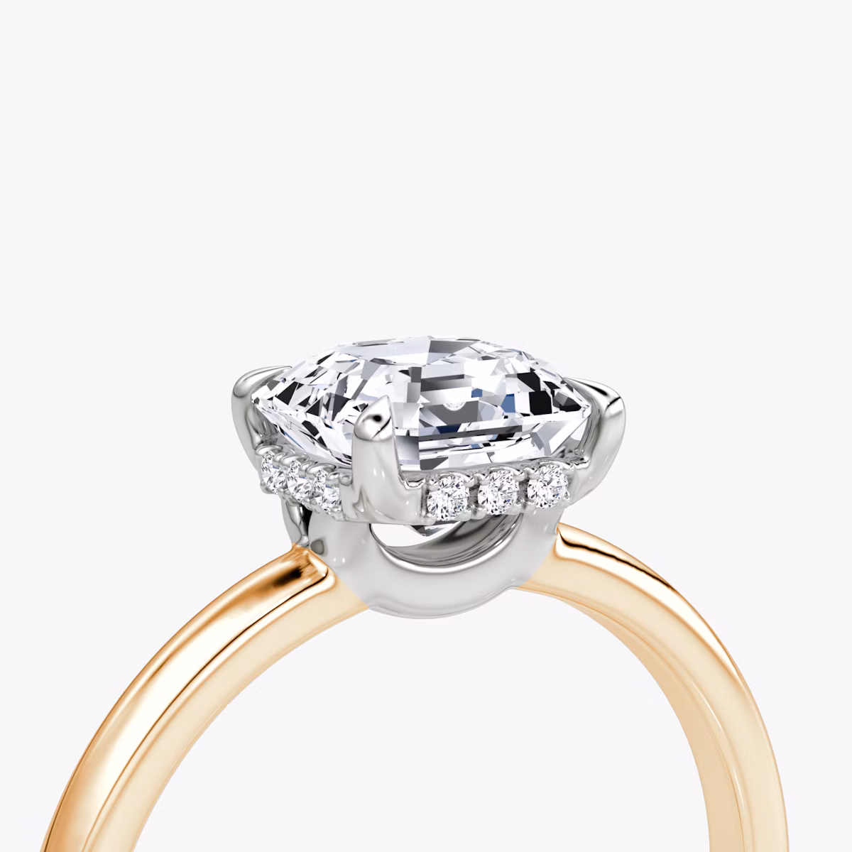 The Signature | Asscher | 14k | Rose Gold and Platinum | bandAccent: Plain | bandWidth: large | hiddenHalo: yes | diamondOrientation: vertical | caratWeight: other