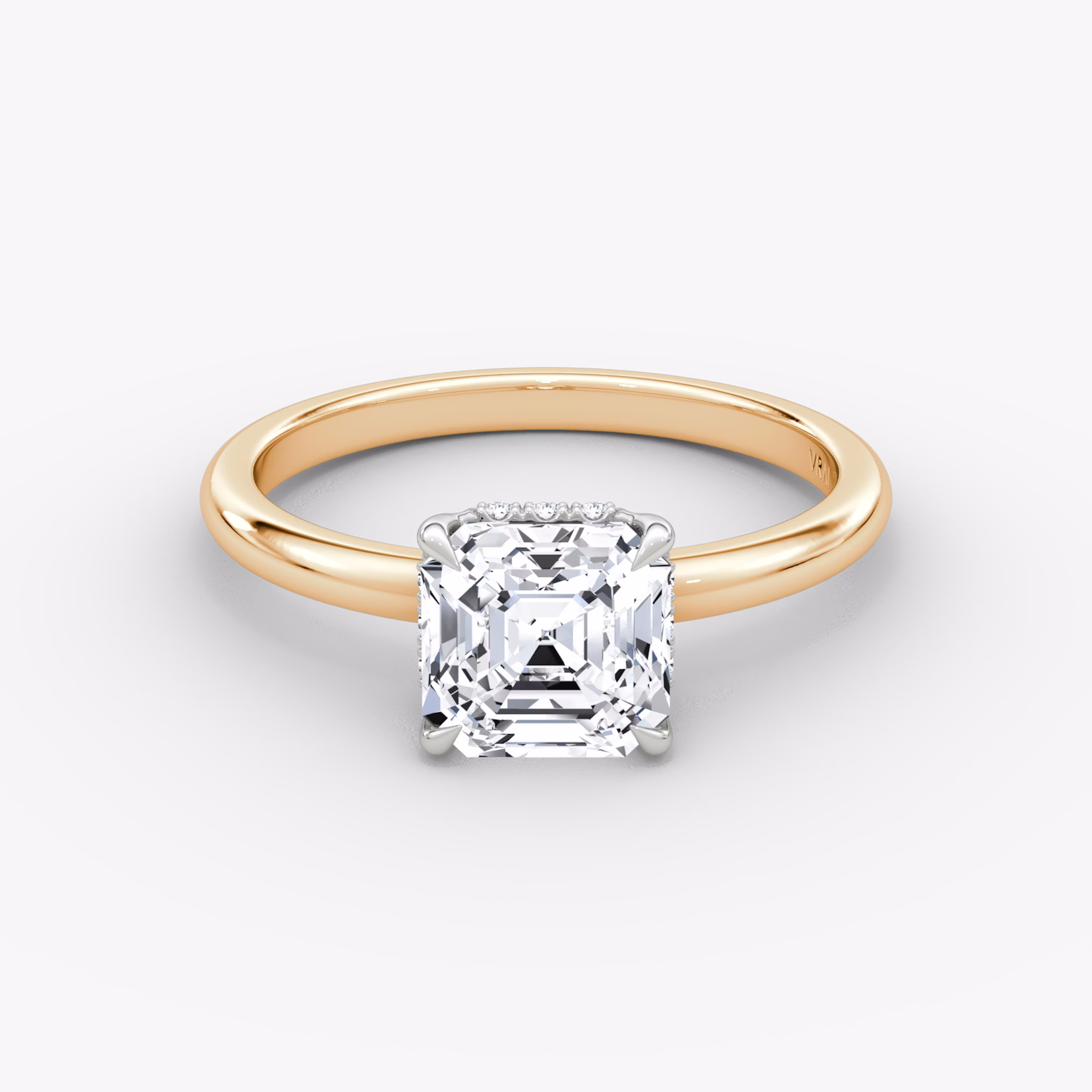 The Signature | Asscher | 14k | Rose Gold and Platinum | bandAccent: Plain | bandWidth: large | hiddenHalo: yes | diamondOrientation: vertical | caratWeight: other