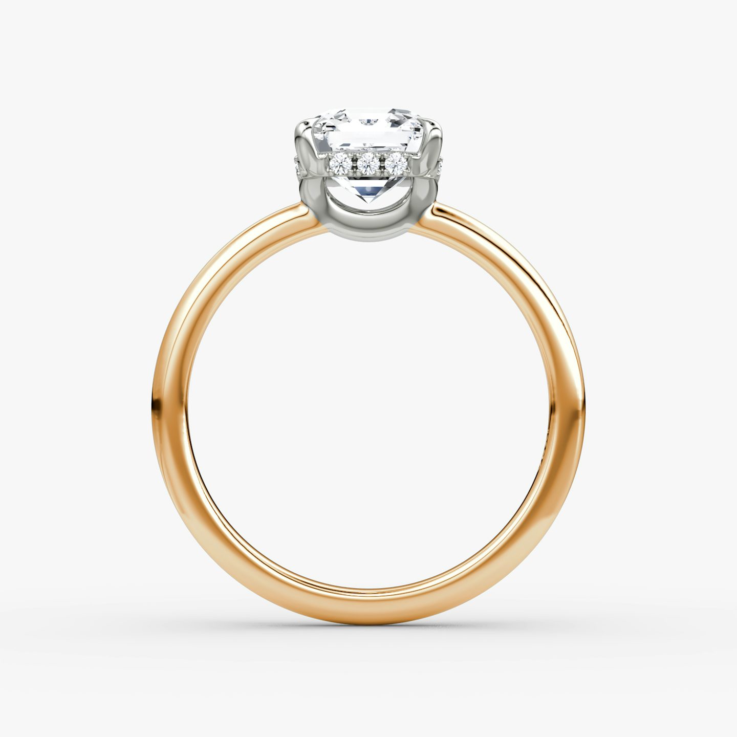 The Signature | Asscher | 14k | Rose Gold and Platinum | bandAccent: Plain | bandWidth: large | hiddenHalo: yes | diamondOrientation: vertical | caratWeight: other