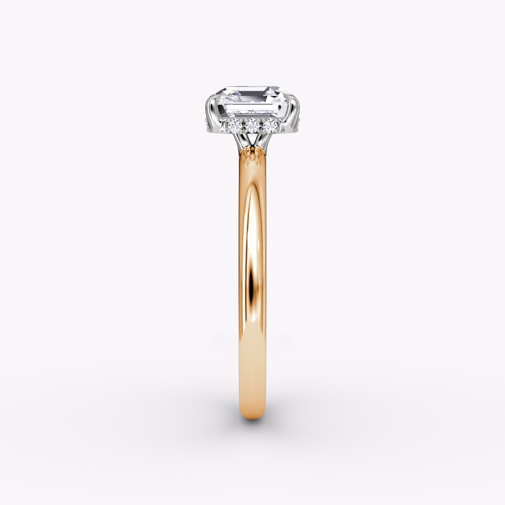 The Signature | Asscher | 14k | Rose Gold and Platinum | bandAccent: Plain | bandWidth: large | hiddenHalo: yes | diamondOrientation: vertical | caratWeight: other