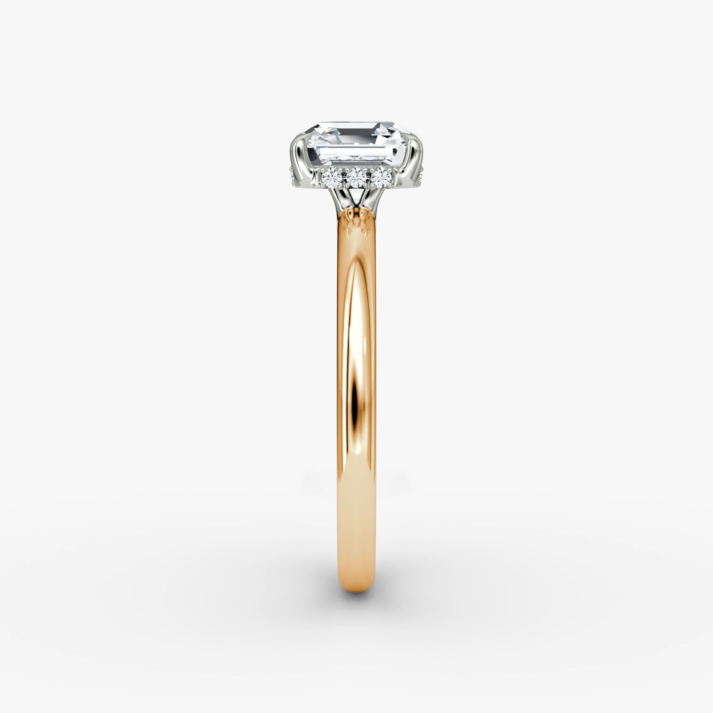 The Signature | Asscher | 14k | Rose Gold and Platinum | bandAccent: Plain | bandWidth: large | hiddenHalo: yes | diamondOrientation: vertical | caratWeight: other