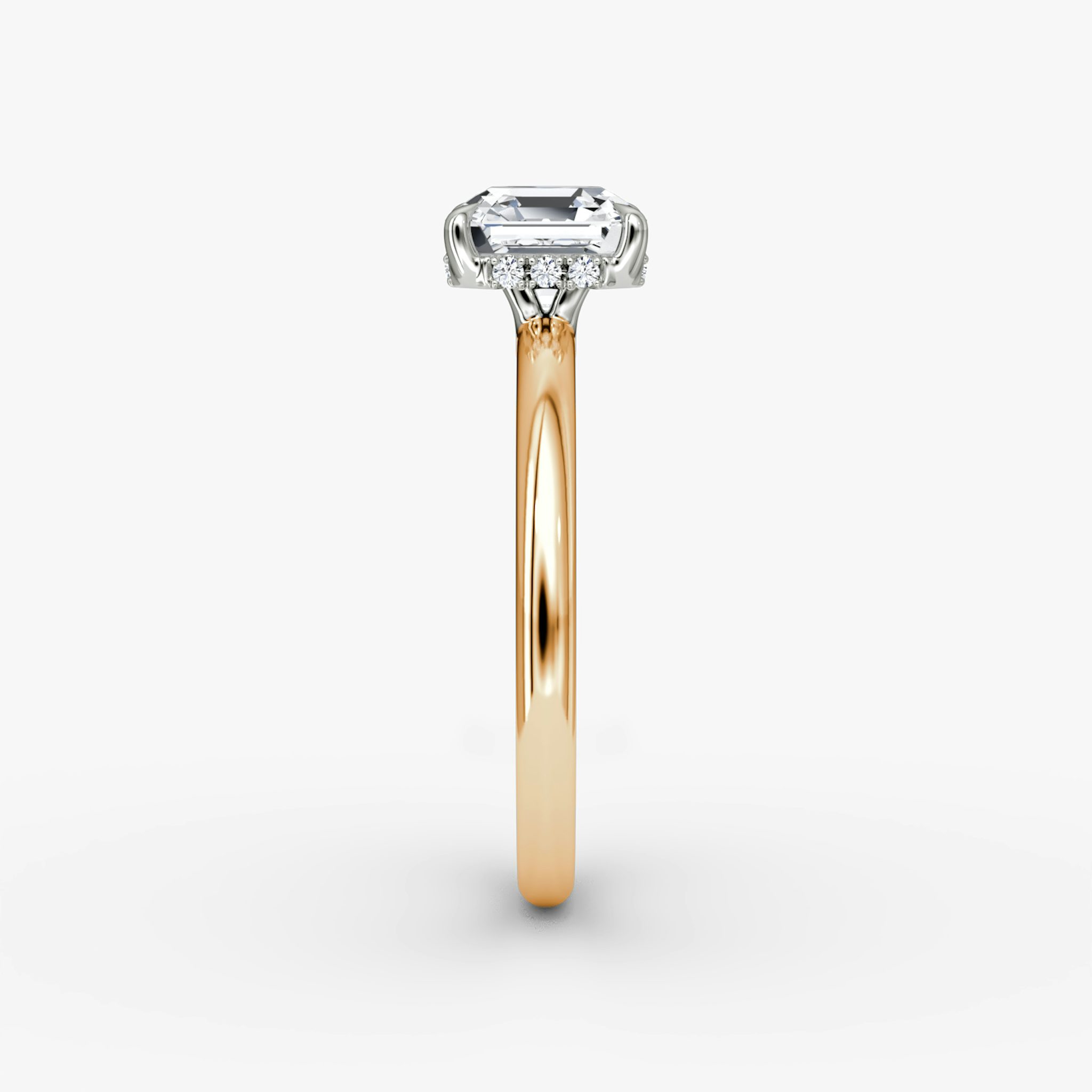 The Signature | Asscher | 14k | Rose Gold and Platinum | bandAccent: Plain | bandWidth: large | hiddenHalo: yes | diamondOrientation: vertical | caratWeight: other
