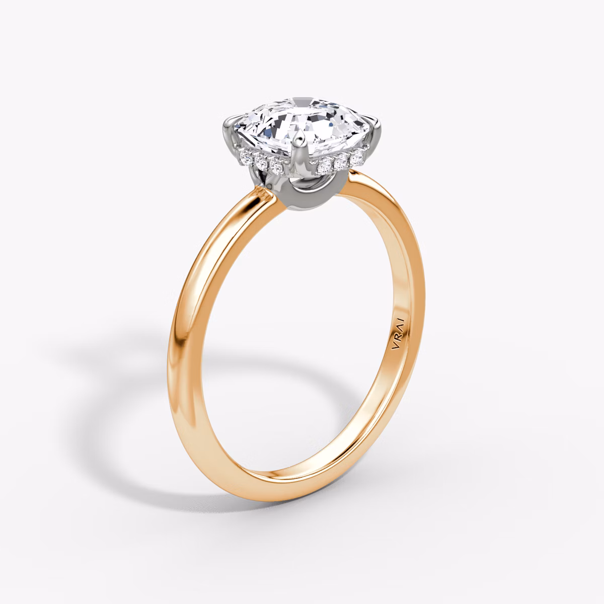 The Signature | Asscher | 14k | Rose Gold and Platinum | bandAccent: Plain | bandWidth: large | hiddenHalo: yes | diamondOrientation: vertical | caratWeight: other