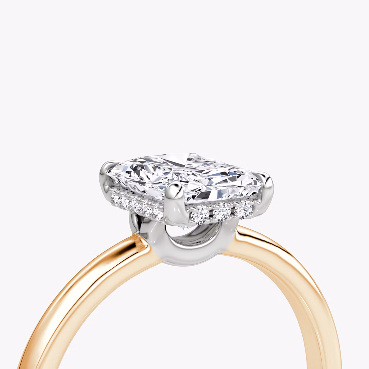 The Signature | Radiant | 14k | Rose Gold and Platinum | bandAccent: Plain | bandWidth: large | hiddenHalo: yes | diamondOrientation: vertical | caratWeight: other
