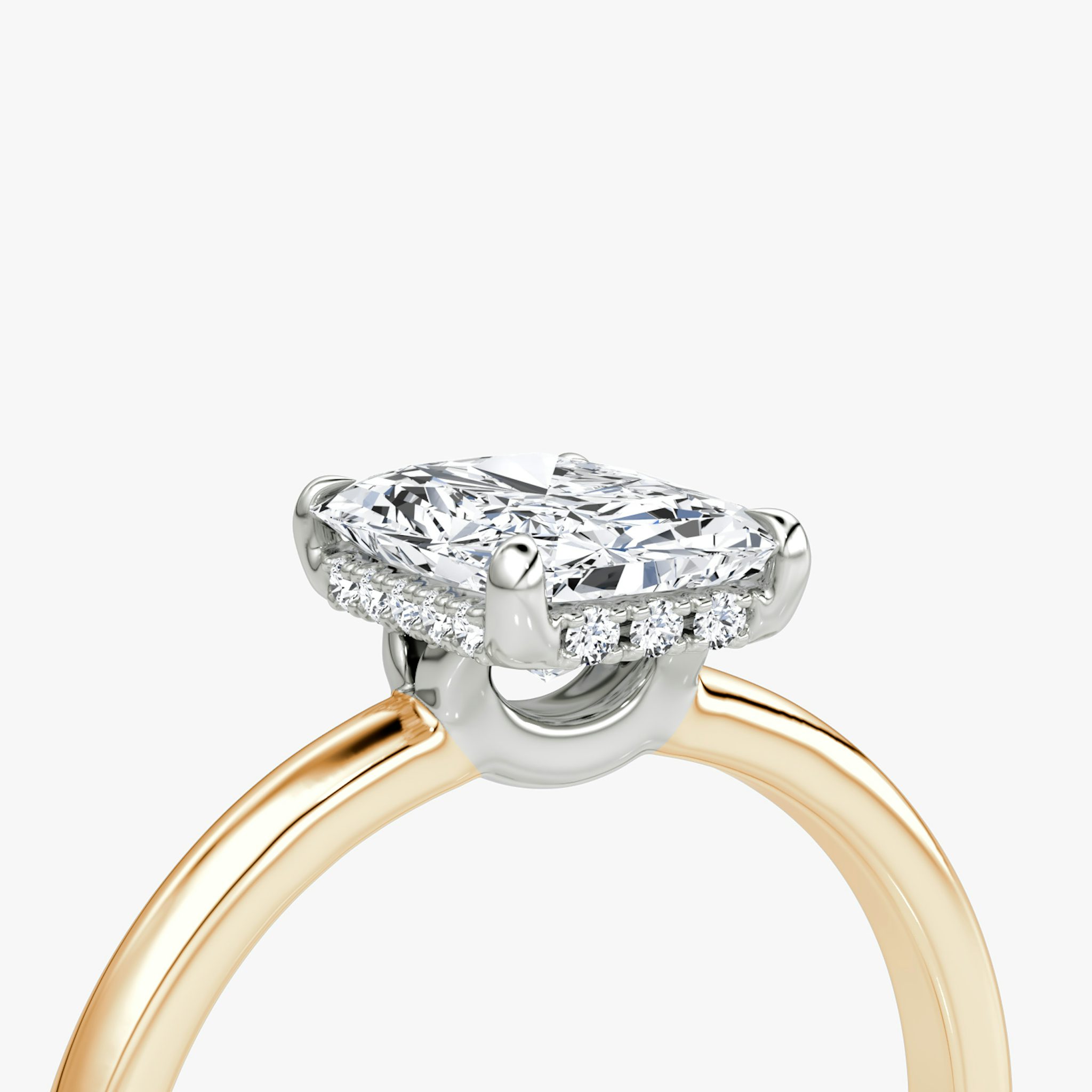 The Signature | Radiant | 14k | Rose Gold and Platinum | bandAccent: Plain | bandWidth: large | hiddenHalo: yes | diamondOrientation: vertical | caratWeight: other