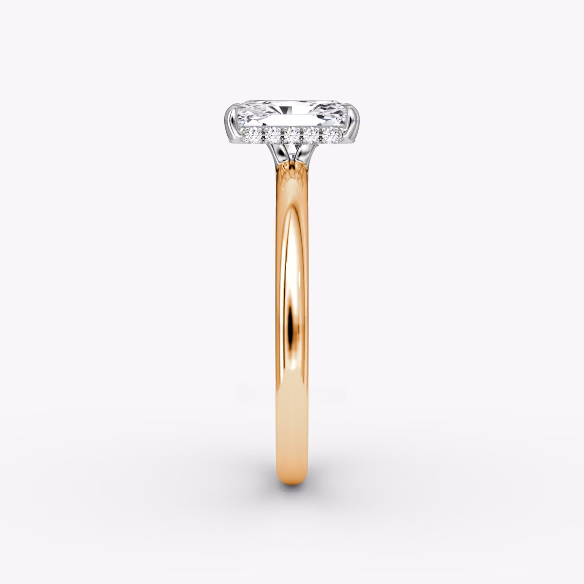 The Signature | Radiant | 14k | Rose Gold and Platinum | bandAccent: Plain | bandWidth: large | hiddenHalo: yes | diamondOrientation: vertical | caratWeight: other